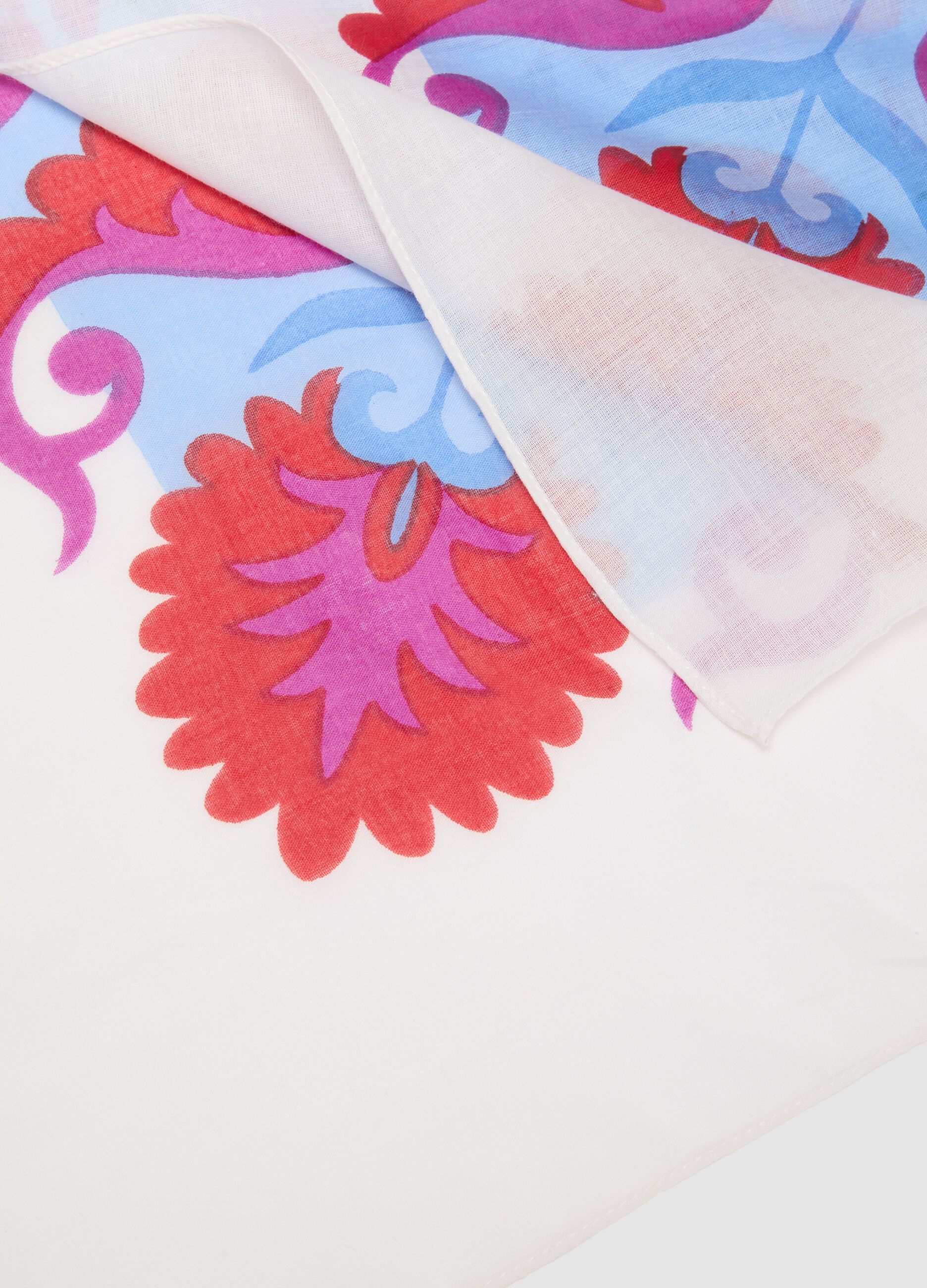Light blue pure cotton scarf with floral print