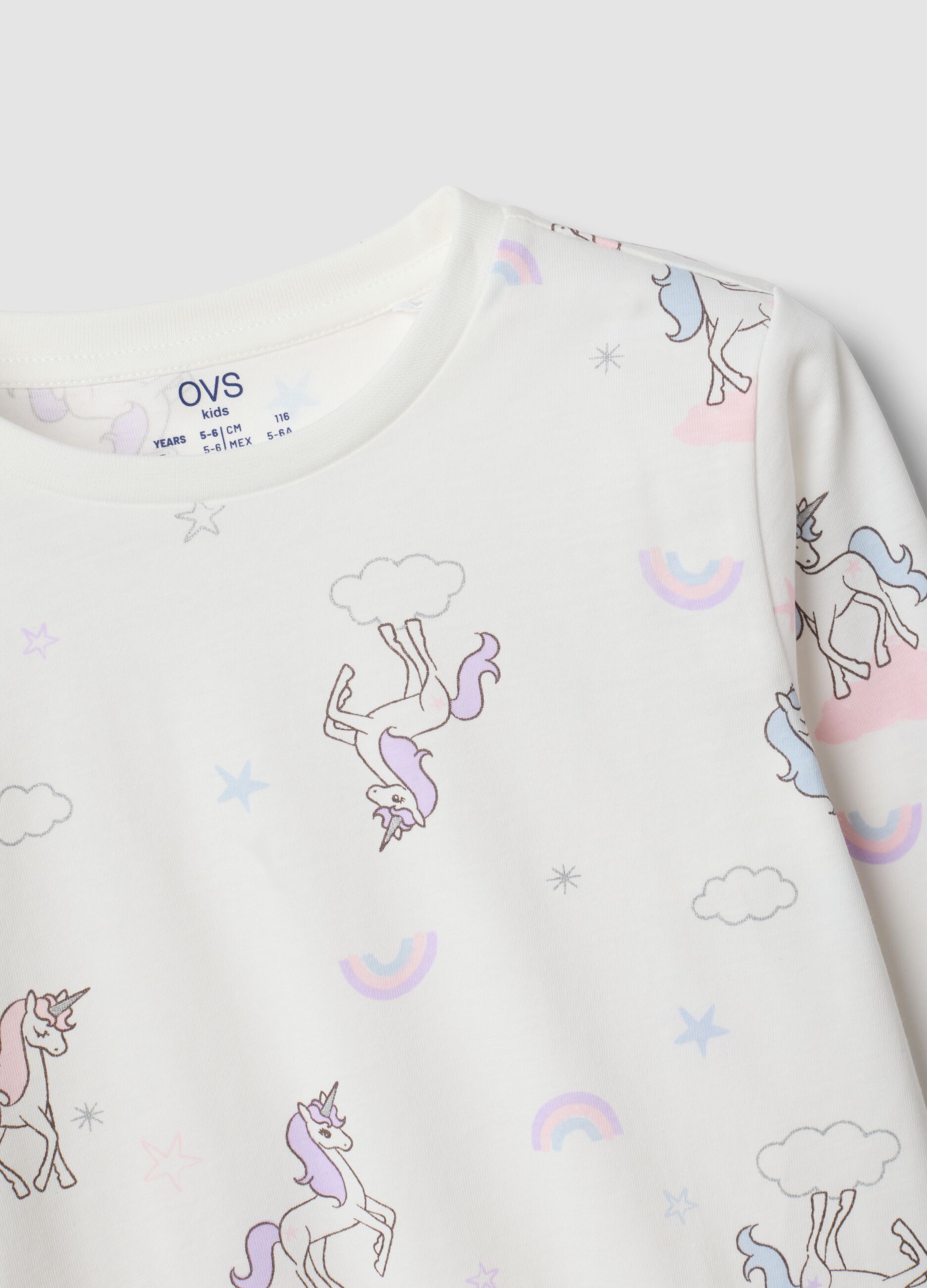 White pure organic cotton unicorn print pyjamas for girls
