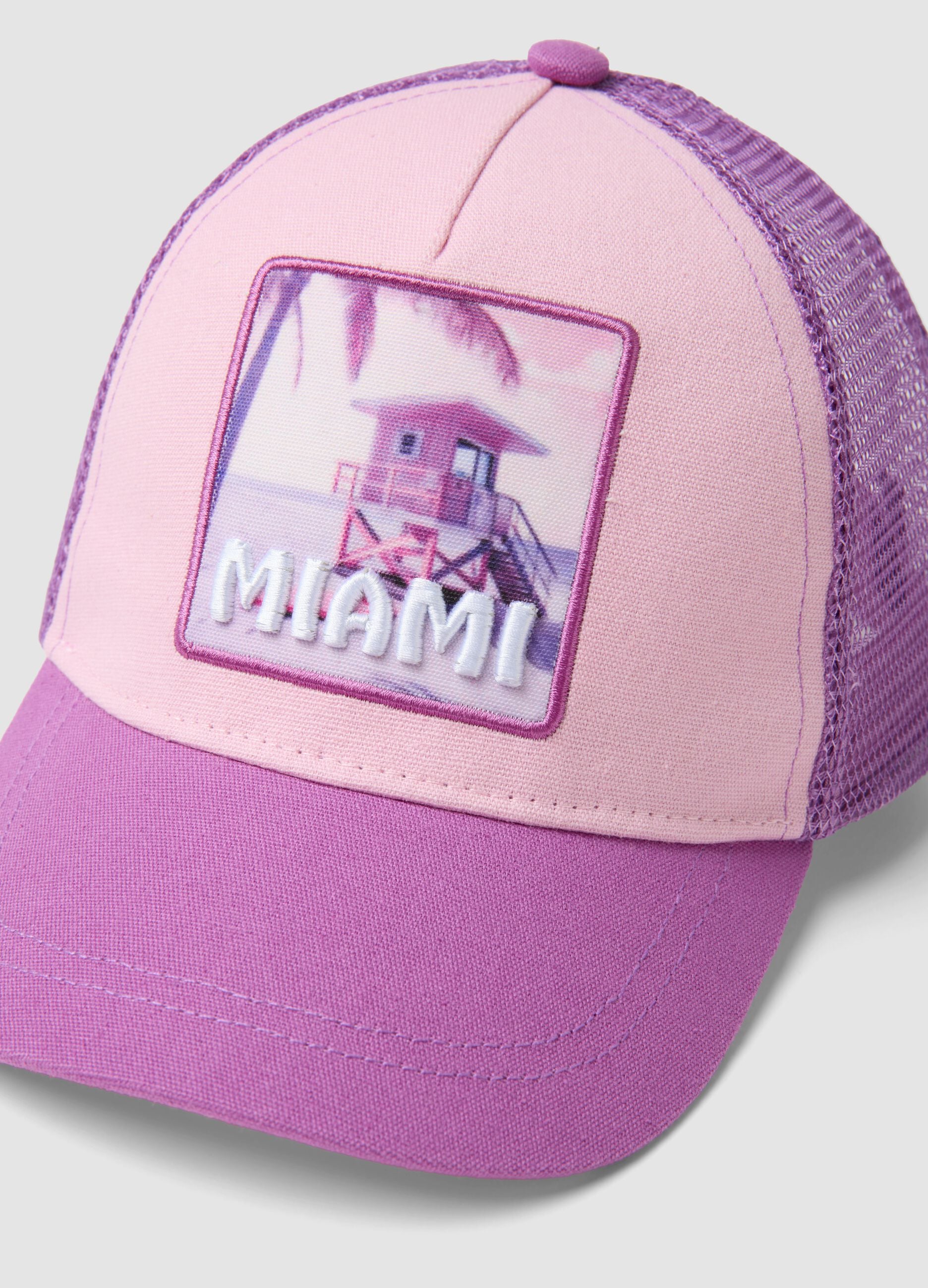 Multicolour pure cotton Miami graphic hat for girls
