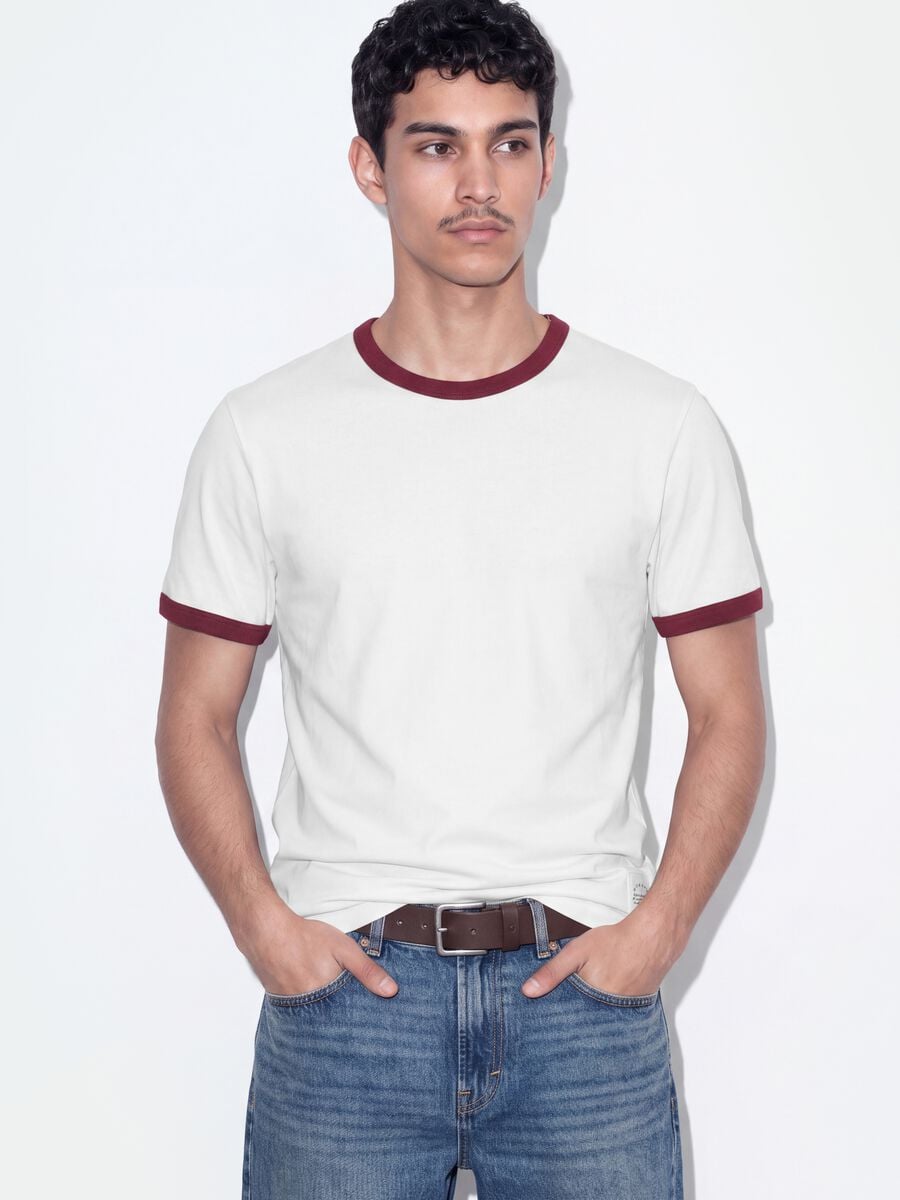T-shirt bianca in puro cotone con girocollo fitted_2
