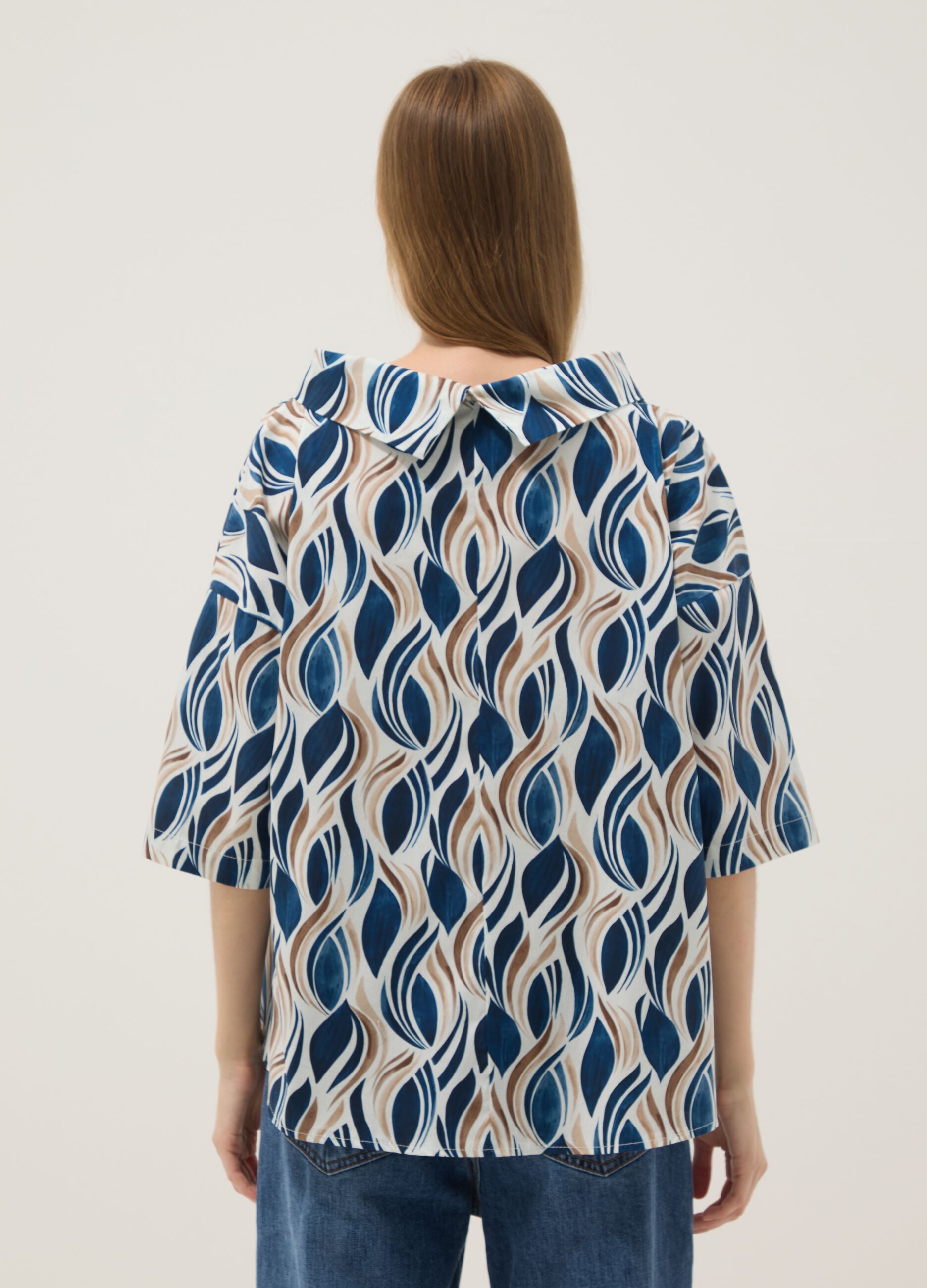 Multicoloured stretch cotton top with soft collar