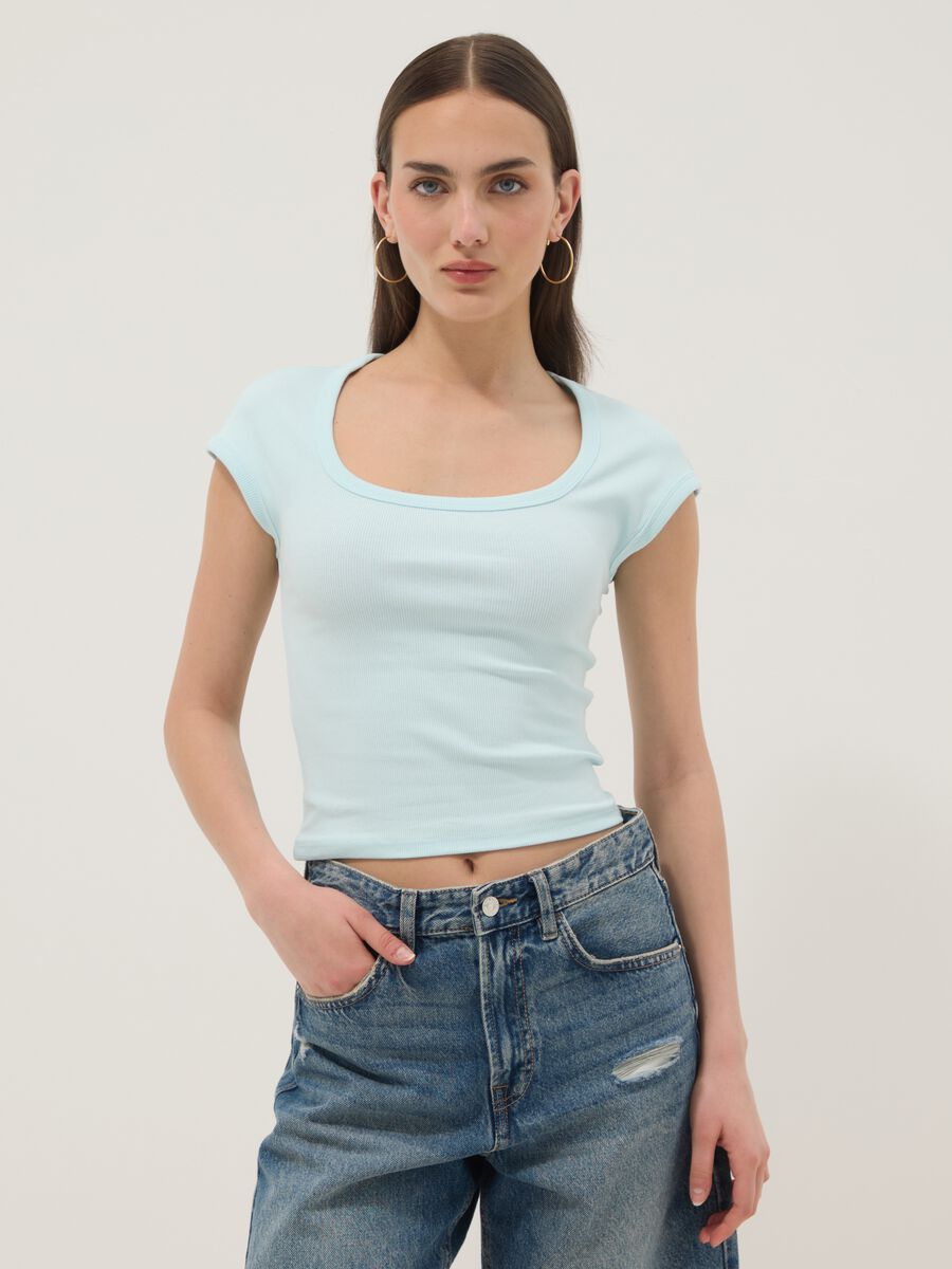 Blue stretch cotton T-shirt_1