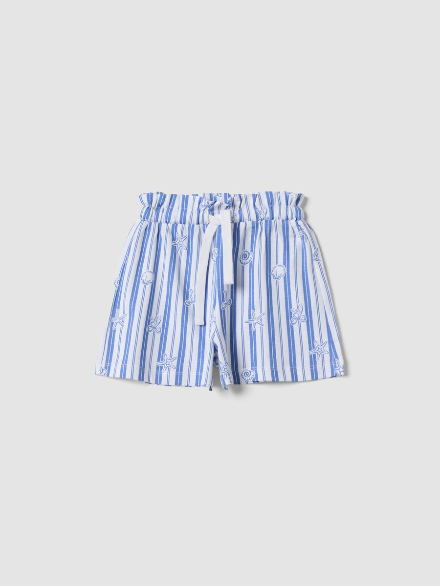 Girls&rsquo; pure cotton shorts with white and light blue stripes and prints_0