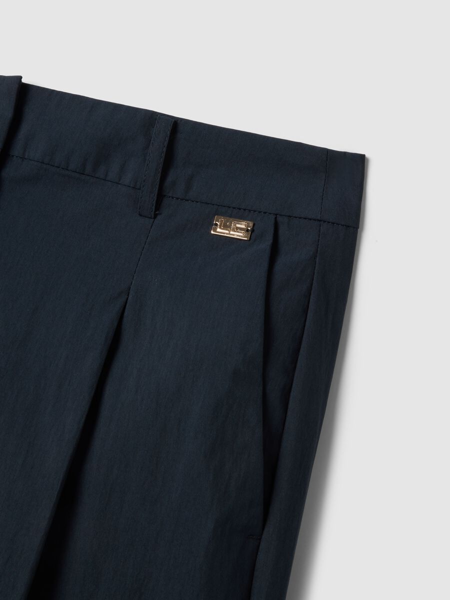 Blue cotton blend straight fit trousers_5