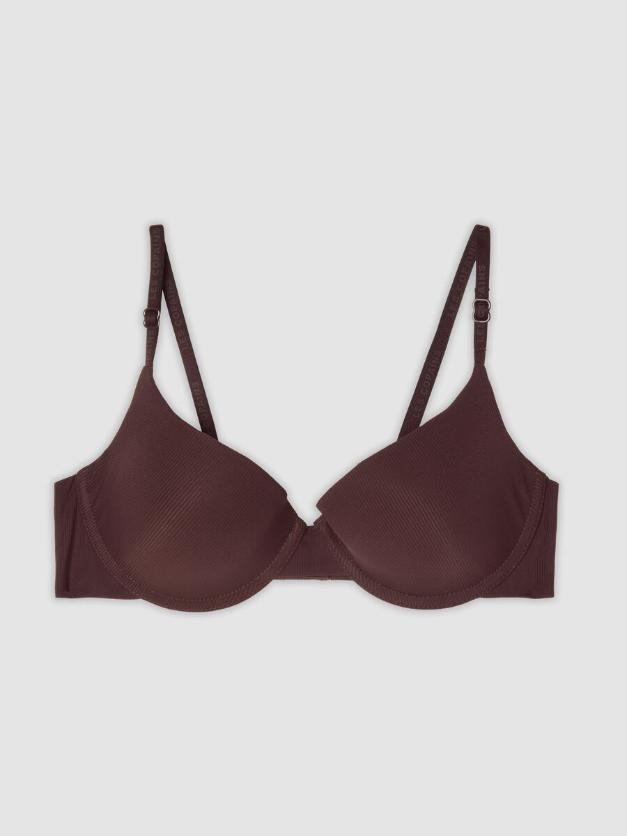 Brown padded bra in stretch fabric_0