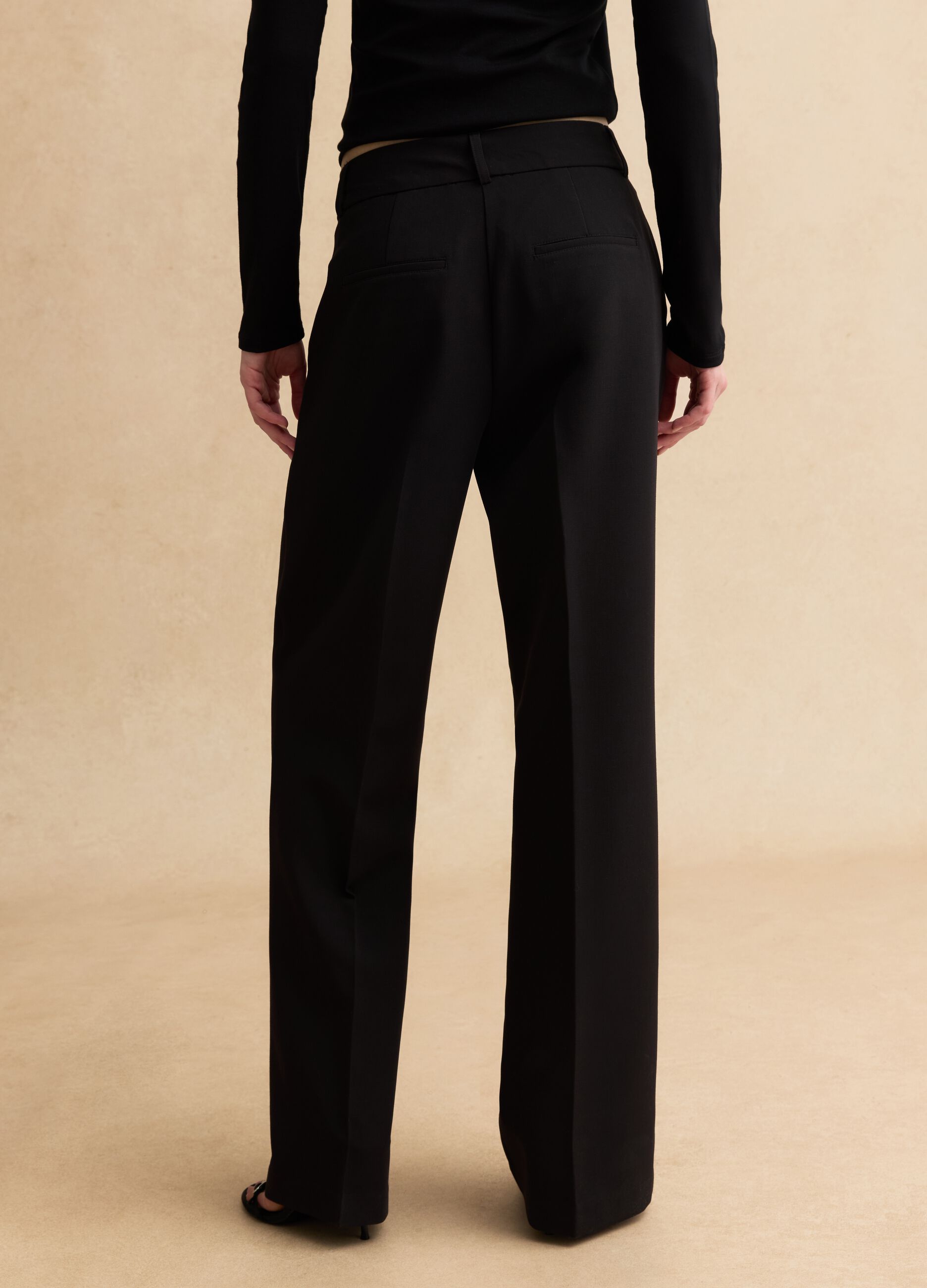 Black Wide Leg Trousers Regular Fit