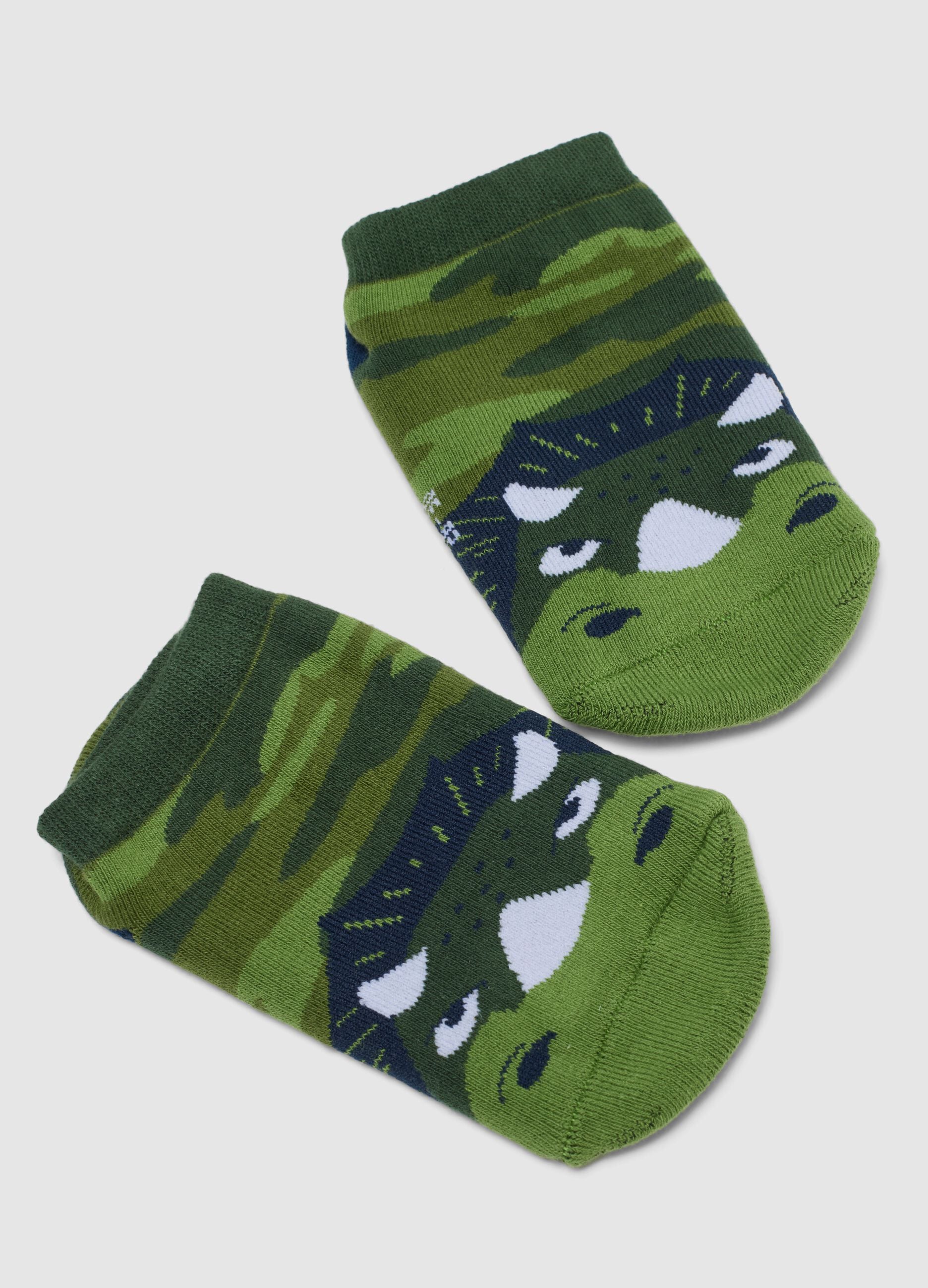 Multicoloured cotton blend socks for children with dinosaur design