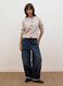 Beige crew-neck cardigan in stretchy wool and alpaca, regular fit_1