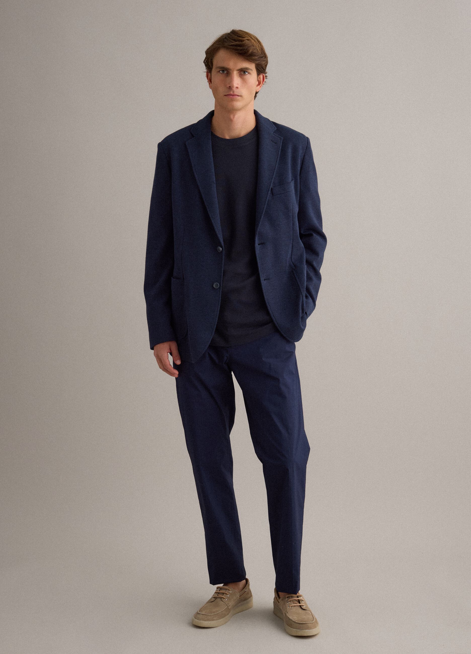 Slim fit blue stretch cotton blazer