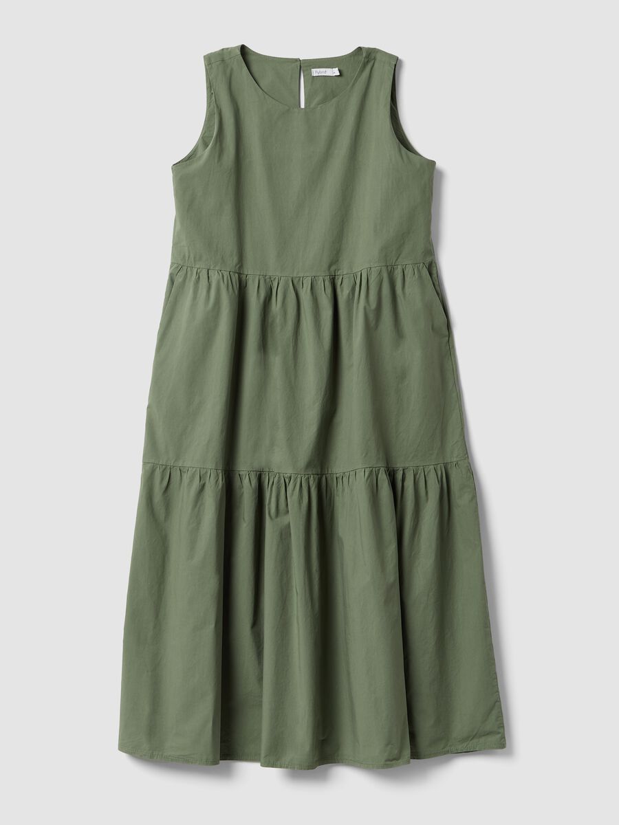 Green sleeveless pure cotton dress with tiered skirt, regular fit_4