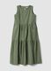 Green sleeveless pure cotton dress with tiered skirt, regular fit_4
