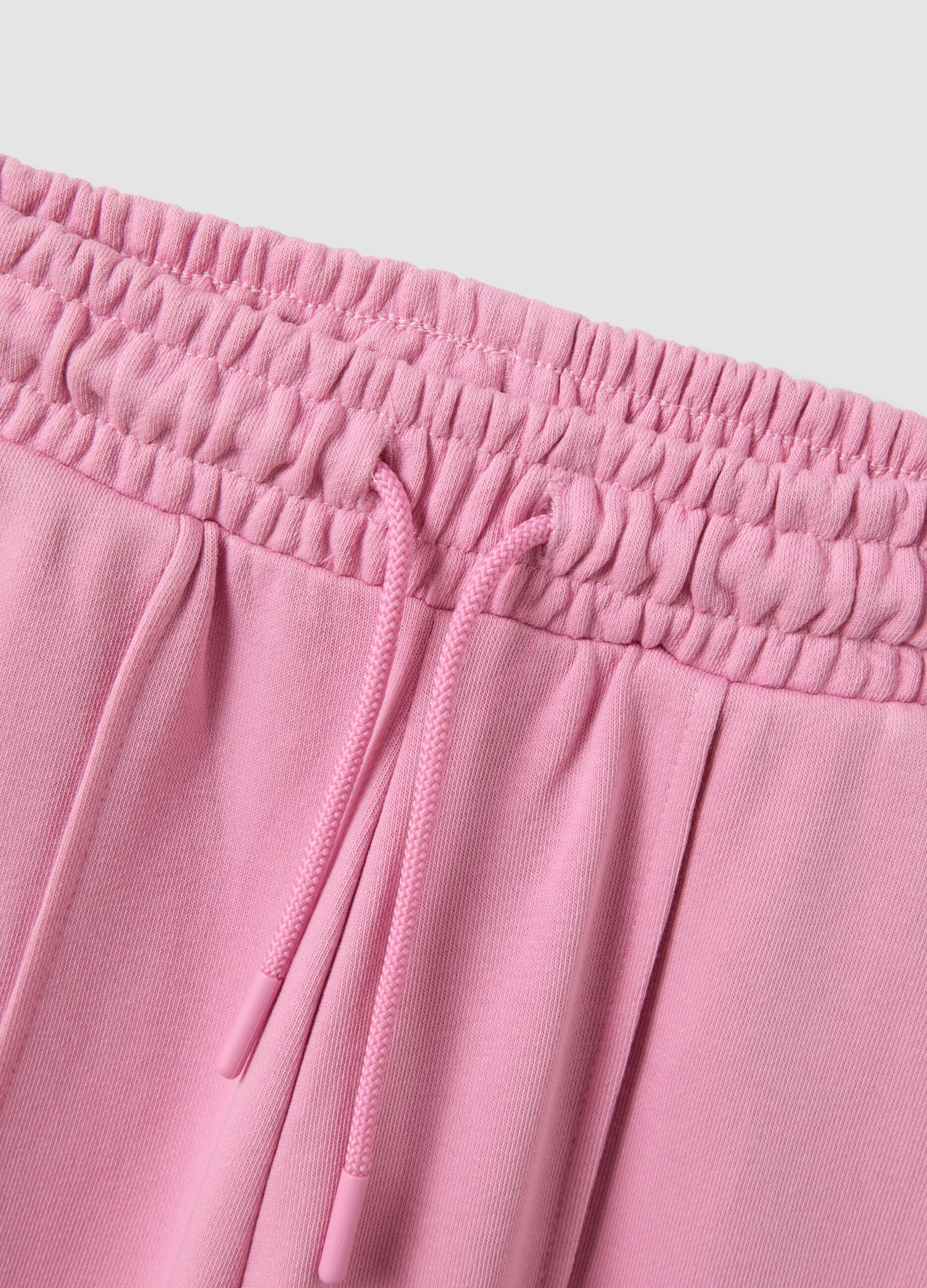 Pink cotton-blend crew-neck tracksuit with Stitch print for girls