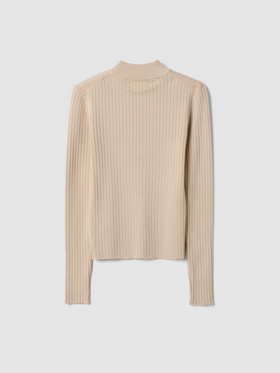 Beige ribbed viscose-blend top with high neck_6