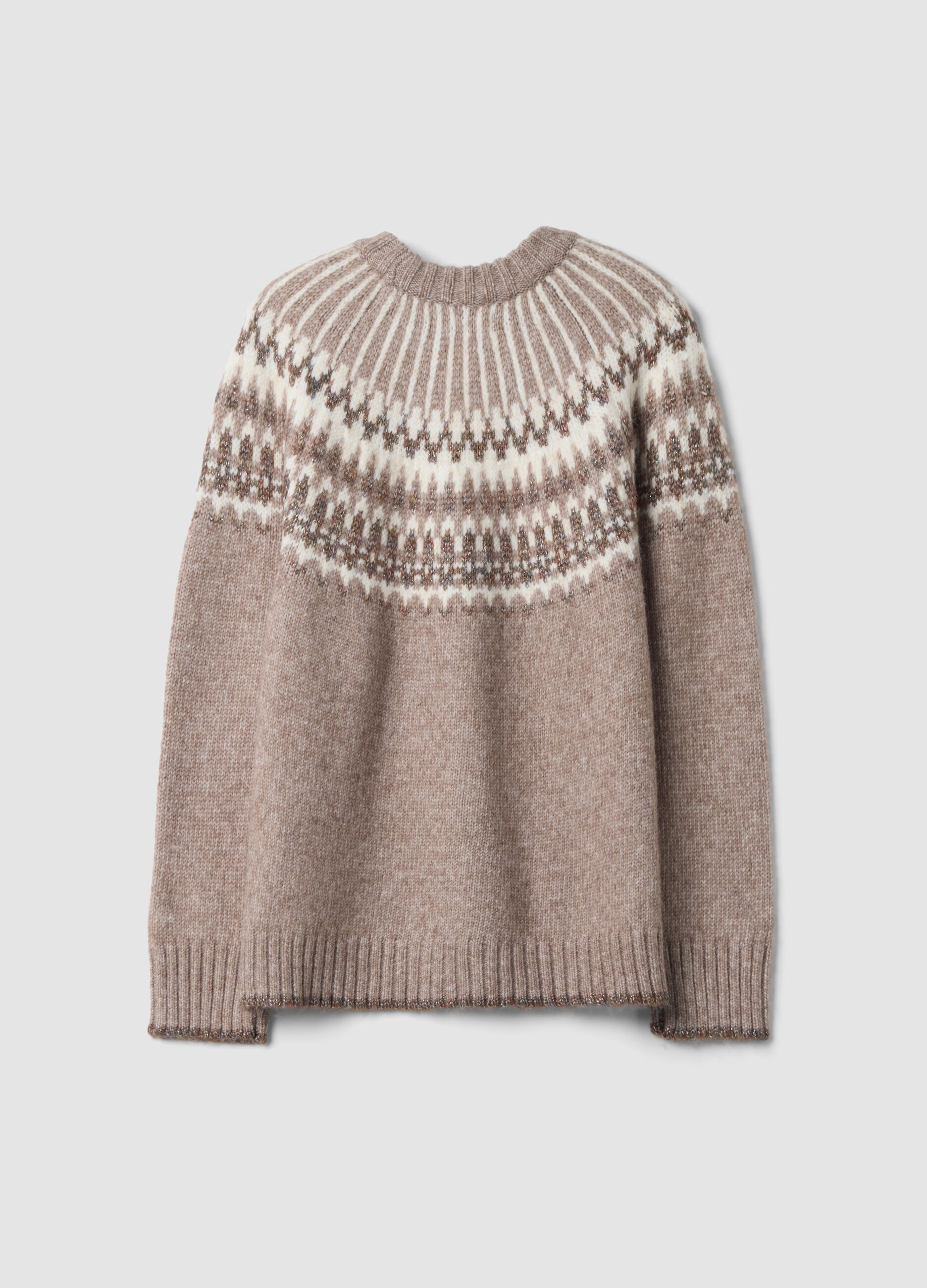 Beige jacquard crew-neck oversized jumper