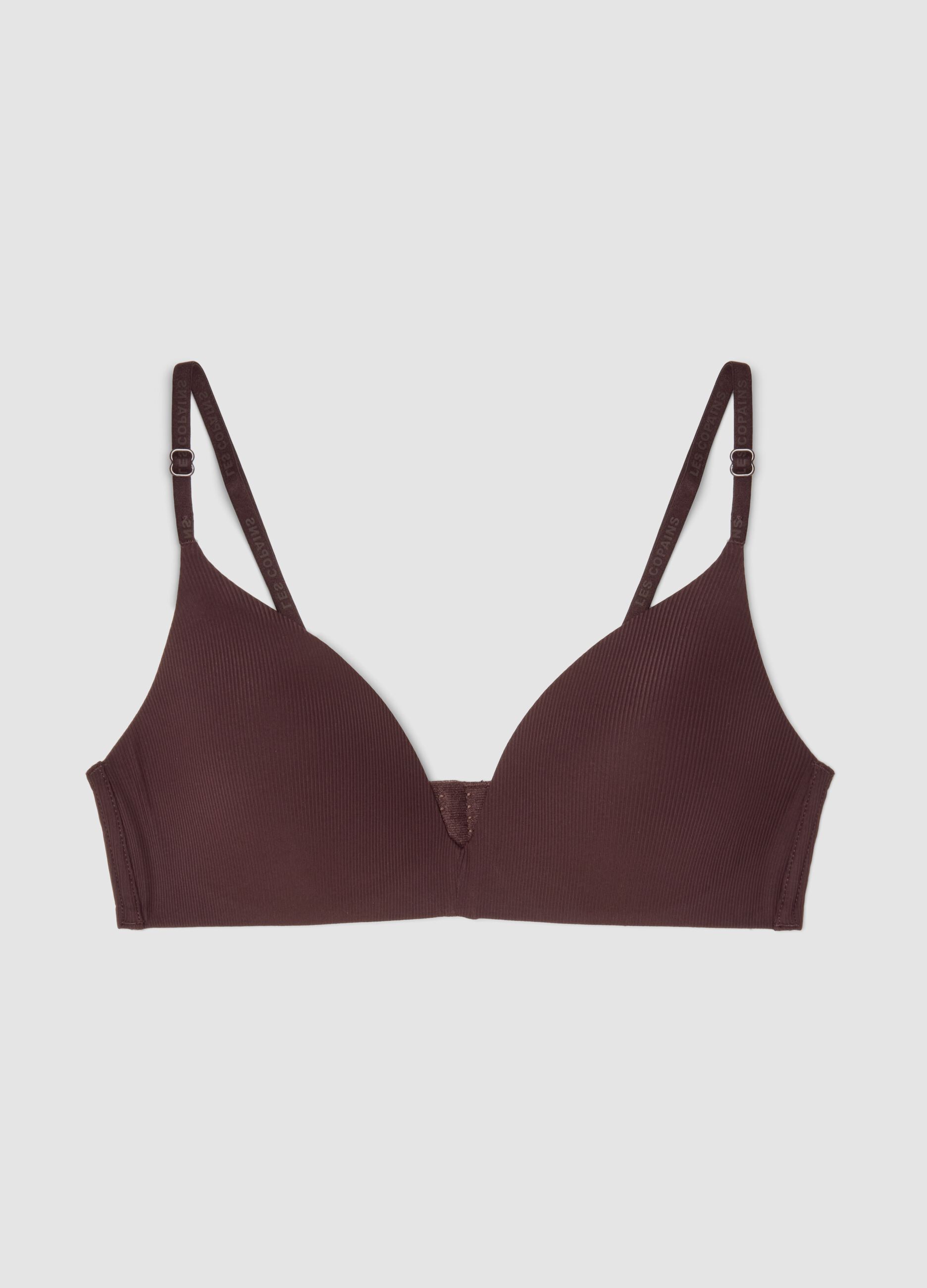 Brown padded stretch-microfibre bra