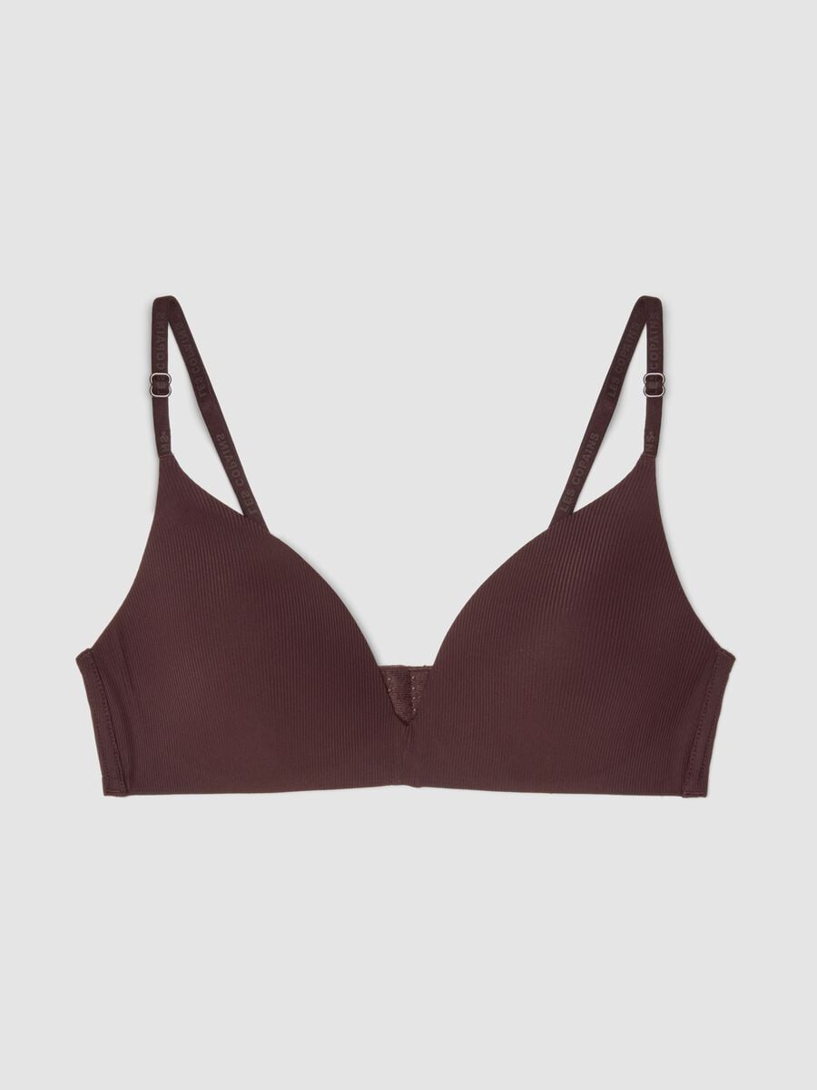 Brown padded stretch-microfibre bra_0
