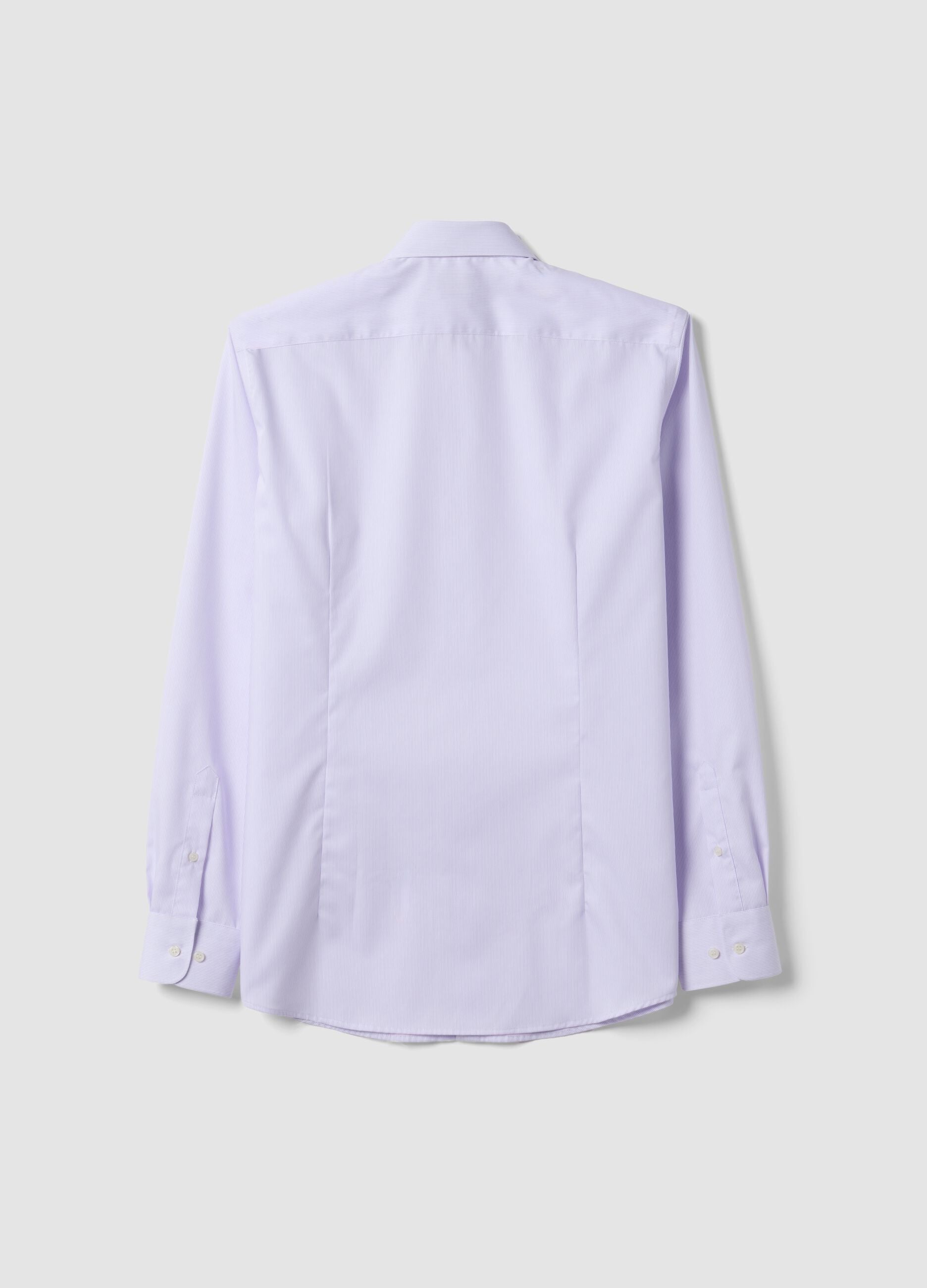 White striped pure cotton shirt with French collar, slim fit, non-iron