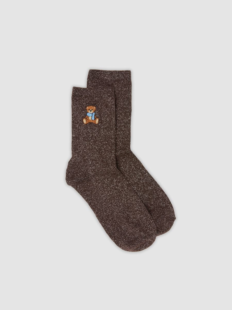 Brown stretch organic cotton socks with lurex_0