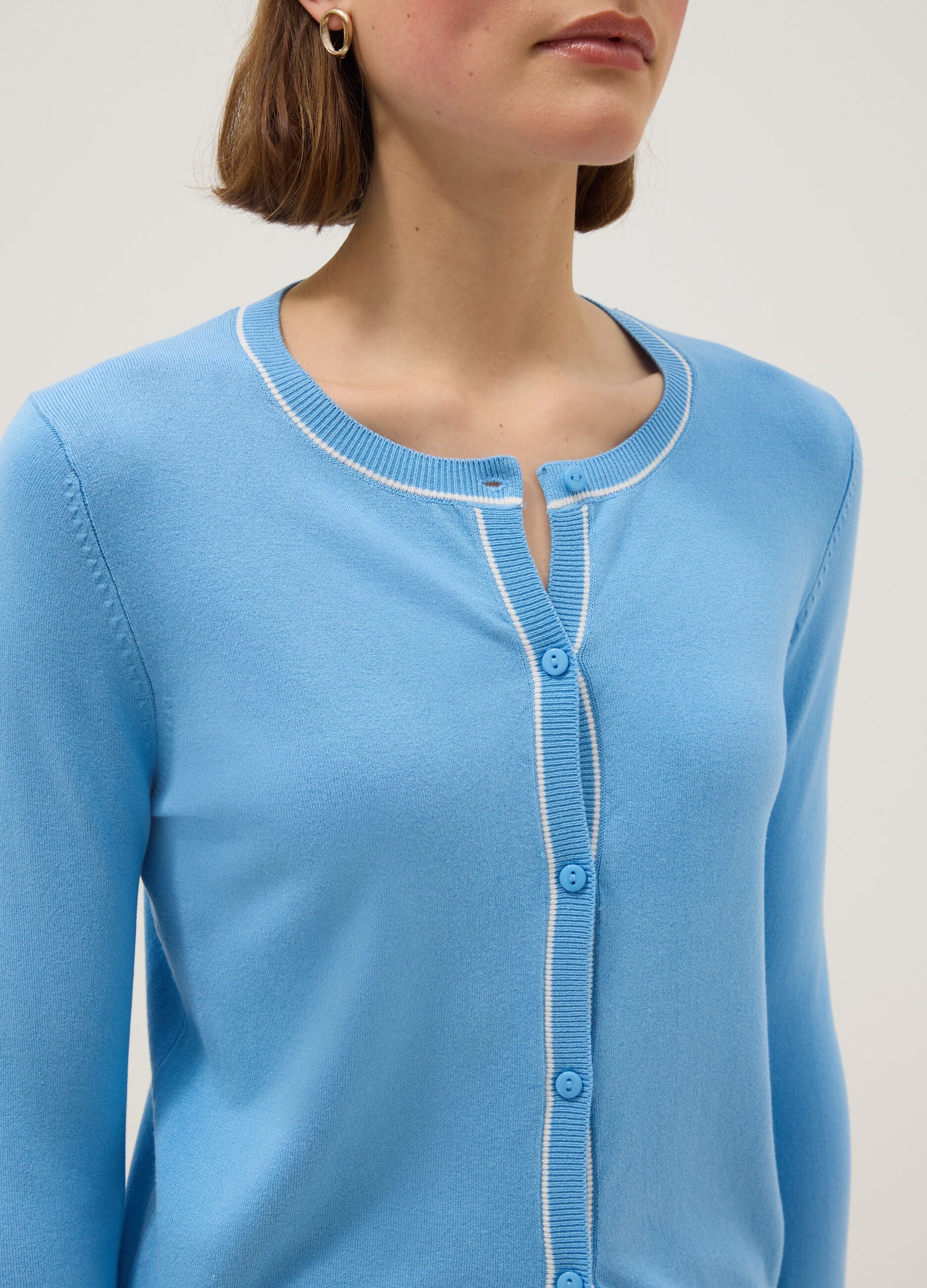 Blue viscose blend cardigan regular fit with buttons