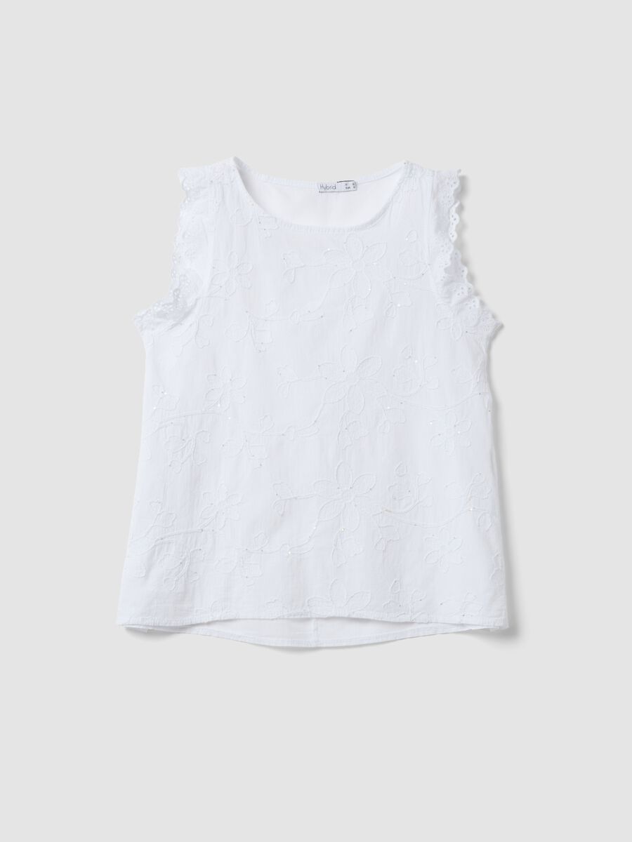 White pure cotton blouse with floral embroidery, regular fit_4