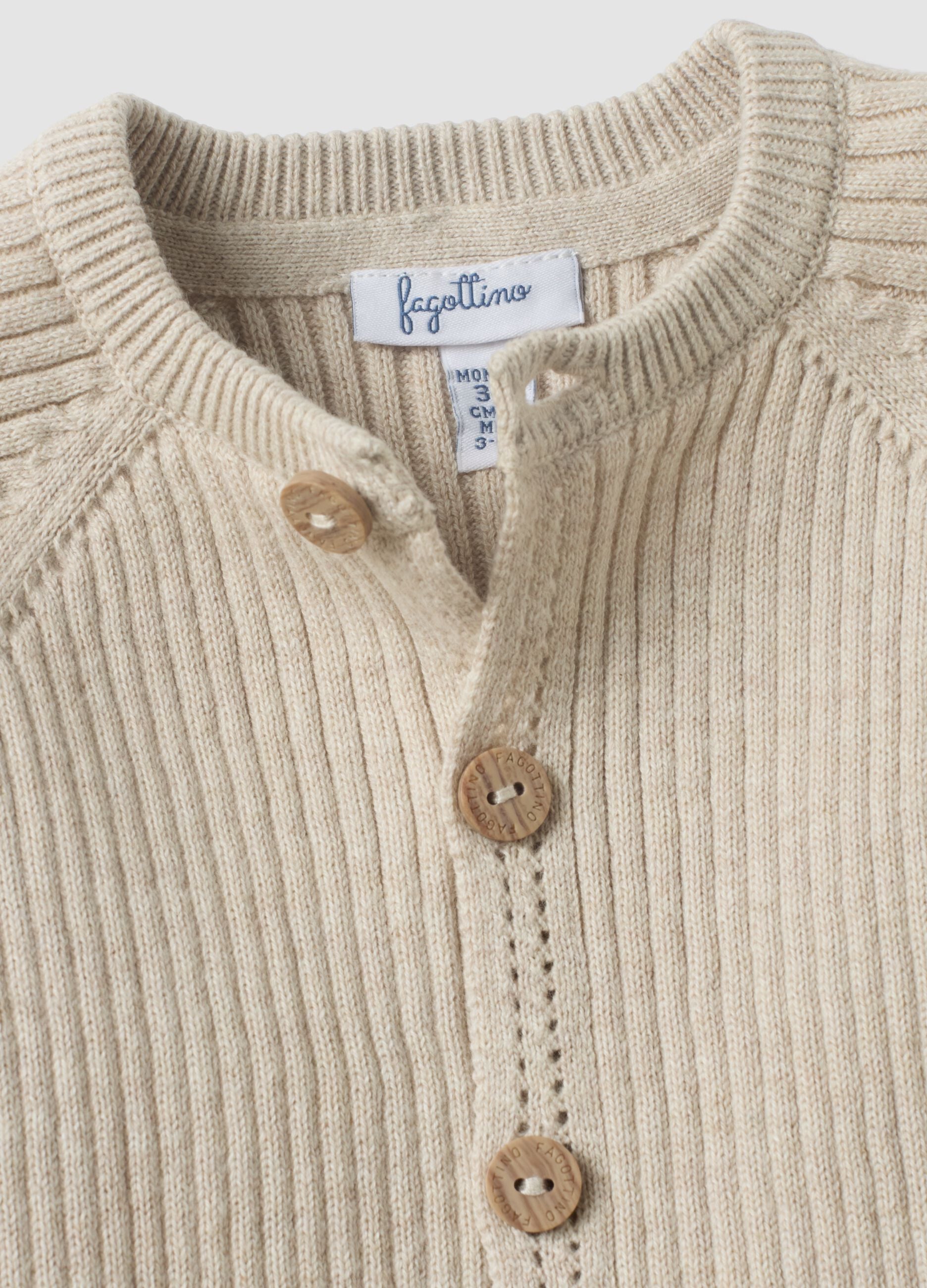 Beige pure organic cotton rib-knit cardigan for baby girl