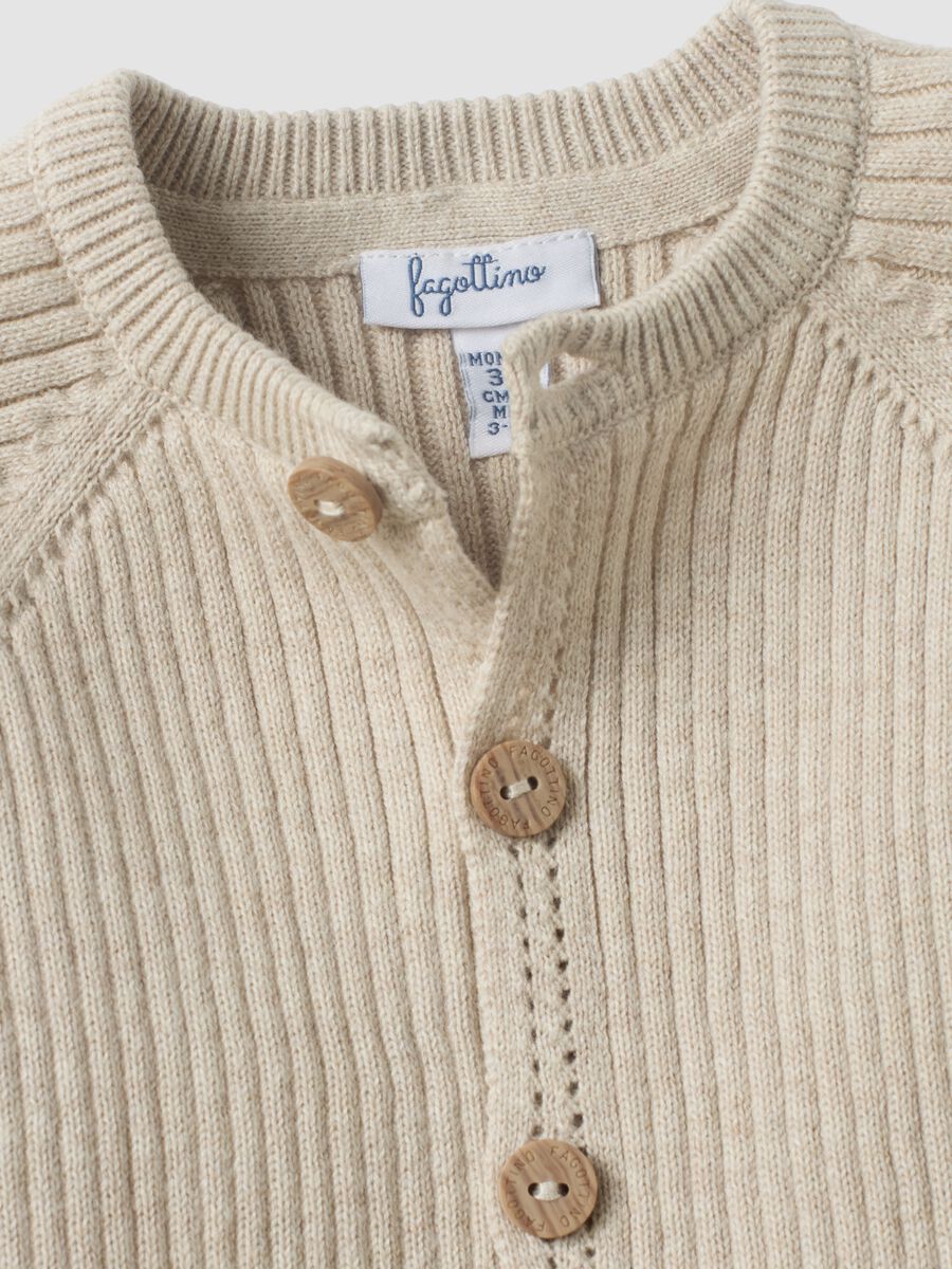 Beige pure organic cotton rib-knit cardigan for baby girl_2
