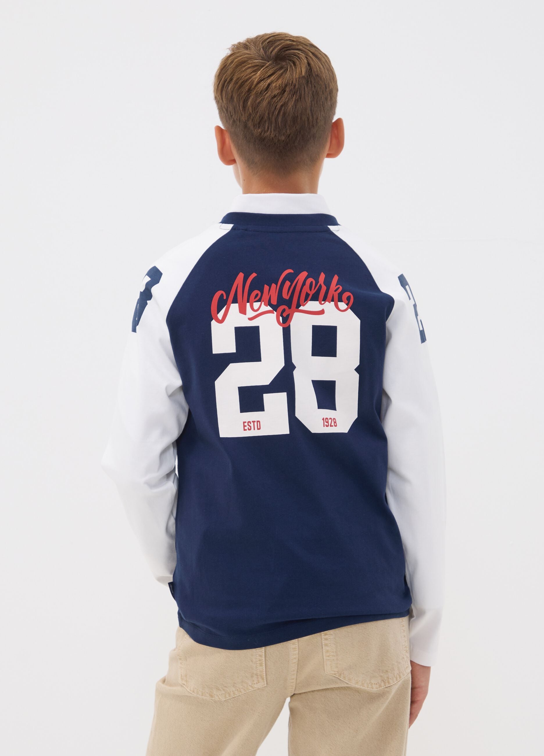 Blue pure cotton crew-neck printed T-shirt for boys