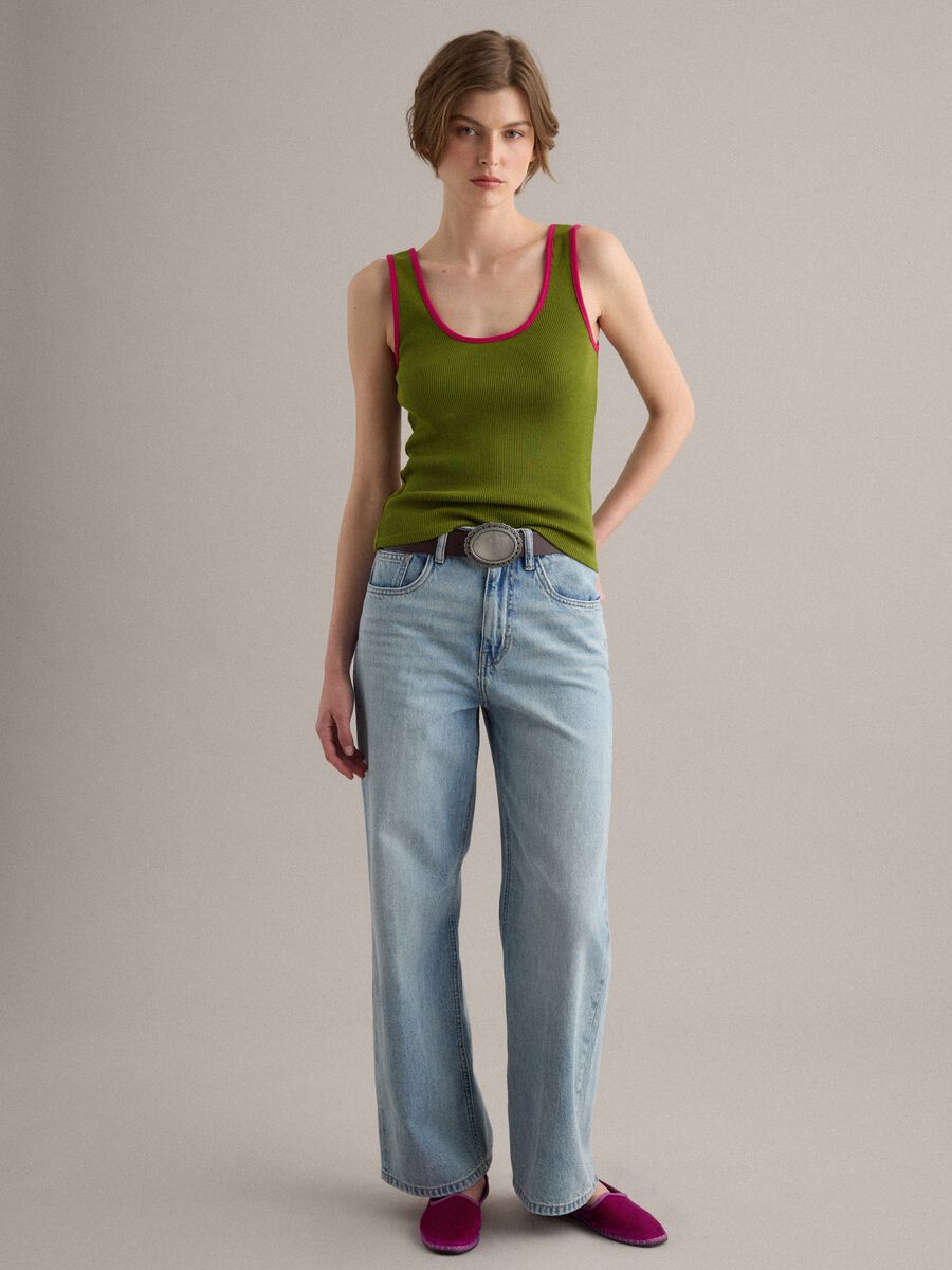 Tank top verde in puro cotone a costine_2