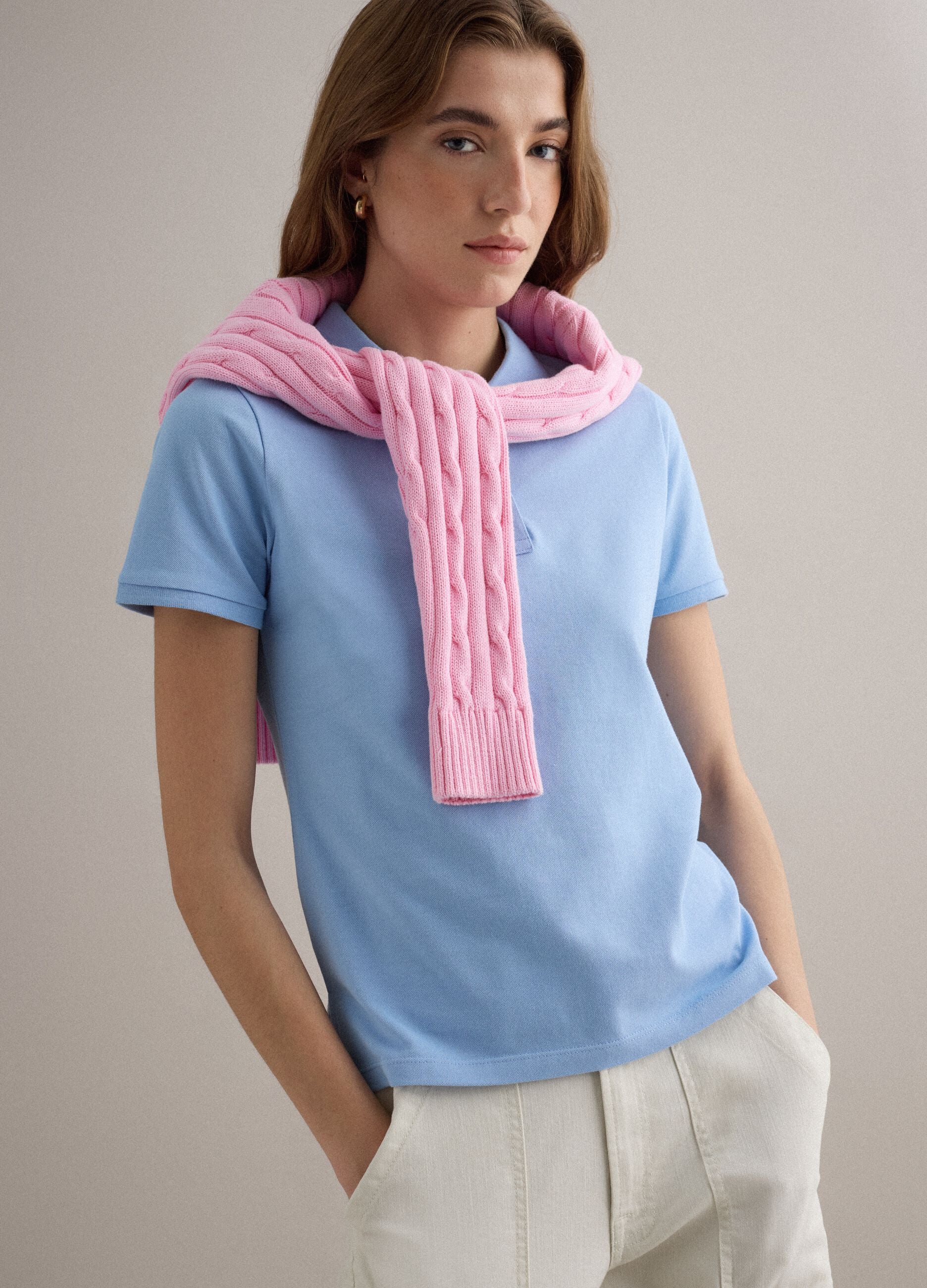 Light blue polo shirt in pure organic cotton, regular fit