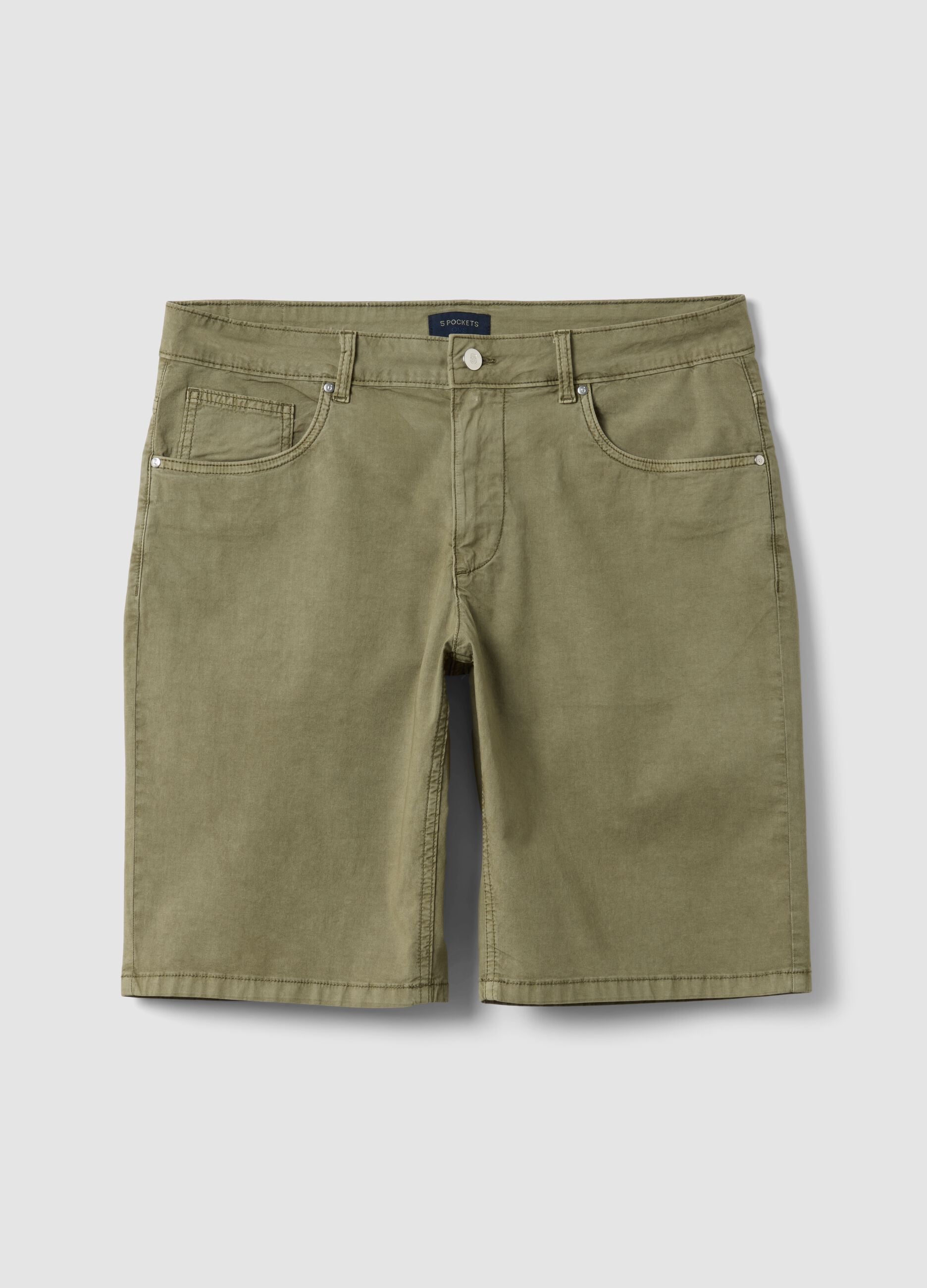 Green regular-fit stretch cotton Bermuda shorts