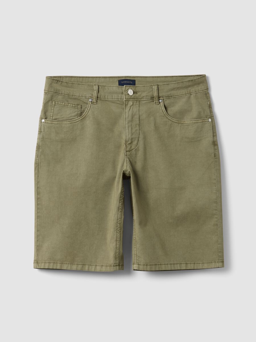 Green regular-fit stretch cotton Bermuda shorts_4