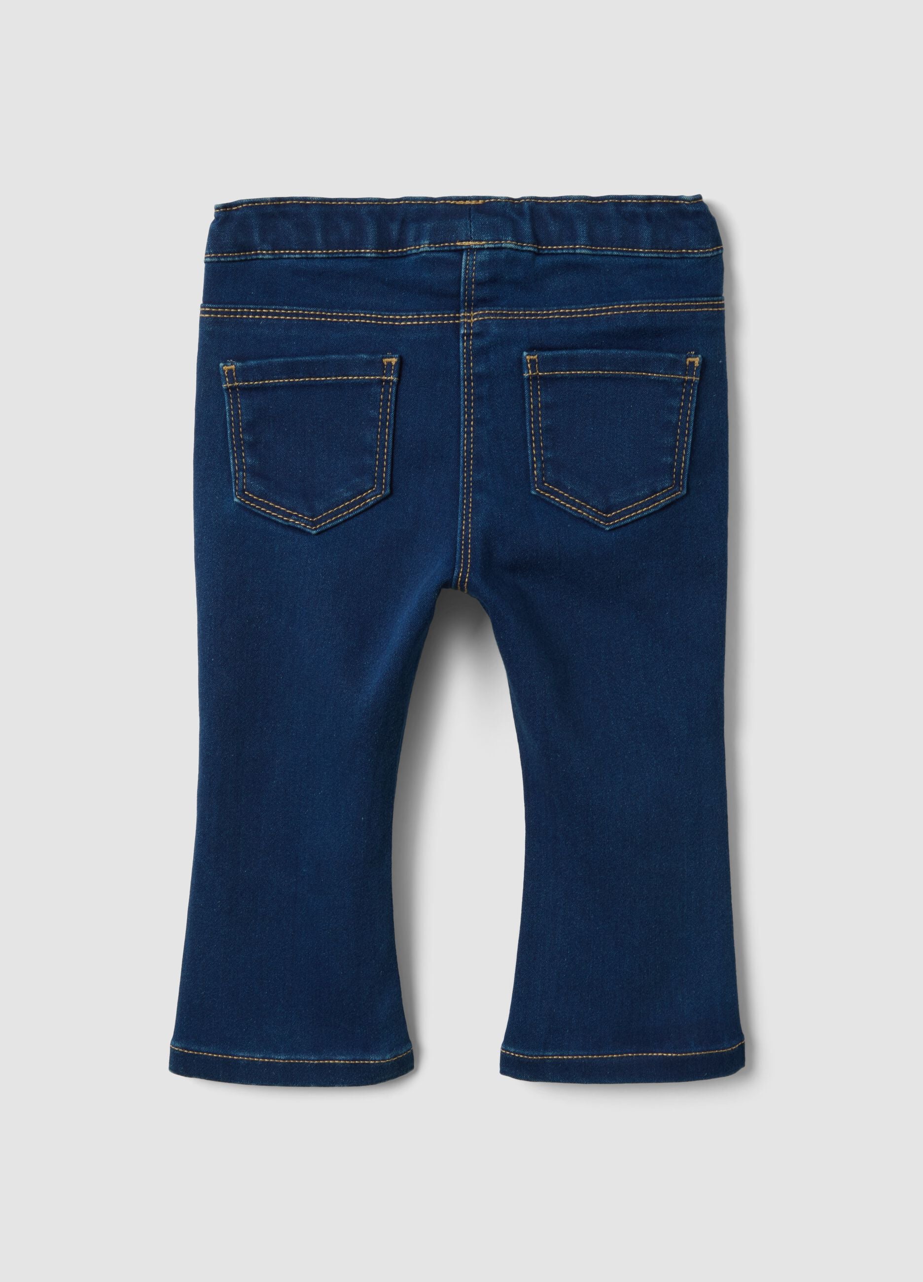 Blue flared stretch-cotton jeggings with glitter for baby girl
