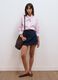 Pink striped stretch cotton shirt with bow, oversized fit_2
