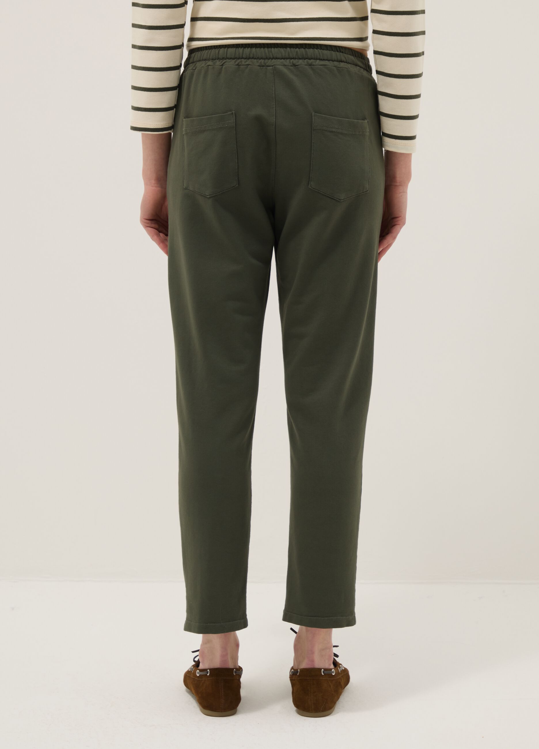 Green stretch cotton trousers with regular fit