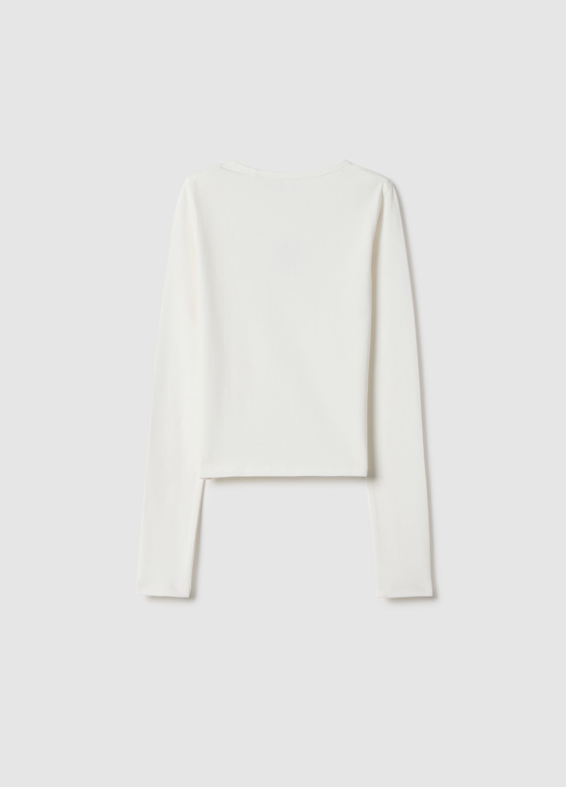 Girls' Long Sleeve White Cotton Blend Slim Fit T-Shirt