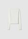 Girls' Long Sleeve White Cotton Blend Slim Fit T-Shirt_4