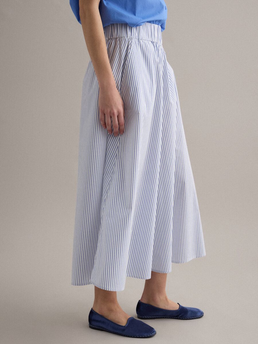 Long white and blue striped pure cotton skirt_3
