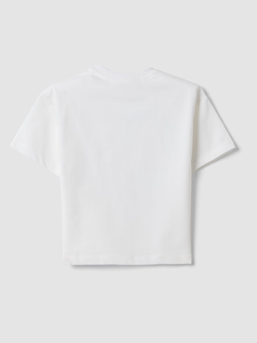 T-shirt bianca in cotone elasticizzato a maniche corte_1
