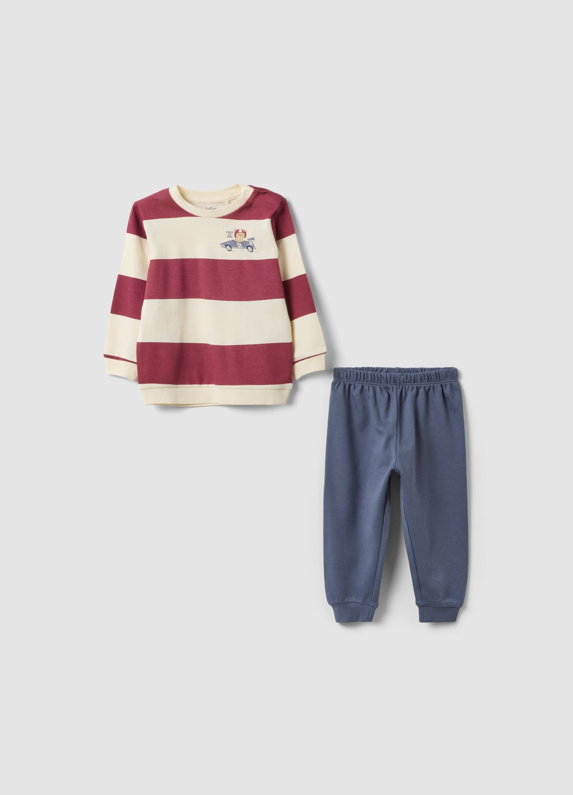 Multicolour organic cotton pyjamas with striped top for baby and toddler