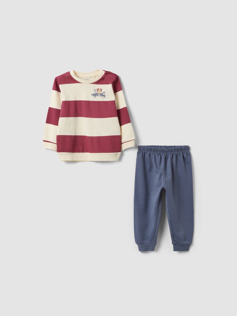Multicolour organic cotton pyjamas with striped top for baby and toddler_0