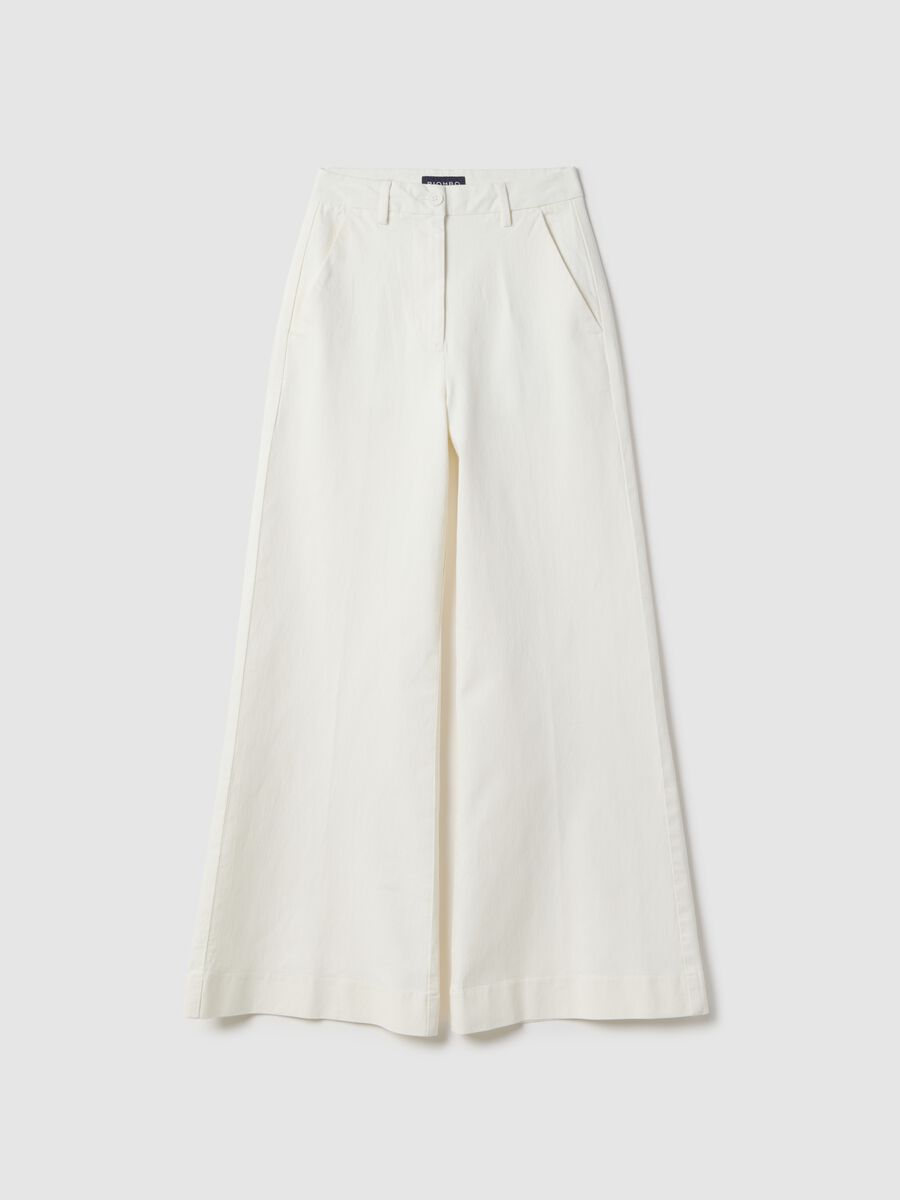 White Stretch Denim Wide Leg Trousers_0
