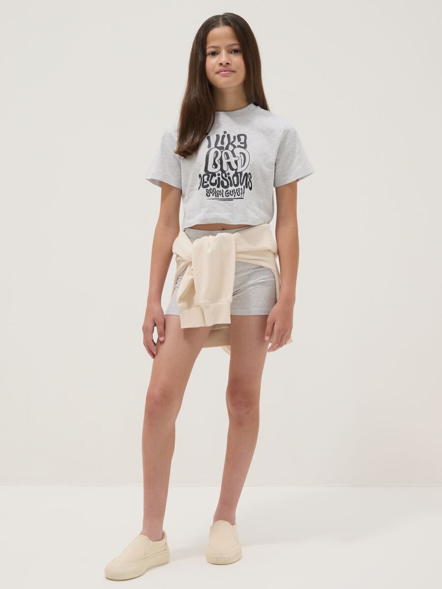 Grey cotton-blend set with T-shirt and shorts_0