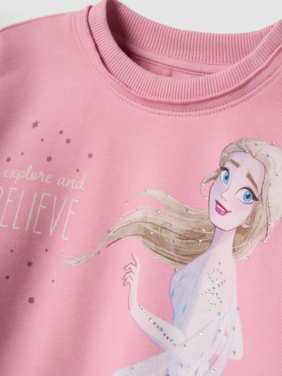 Pink cotton-blend Frozen printed jogging set for girls_3