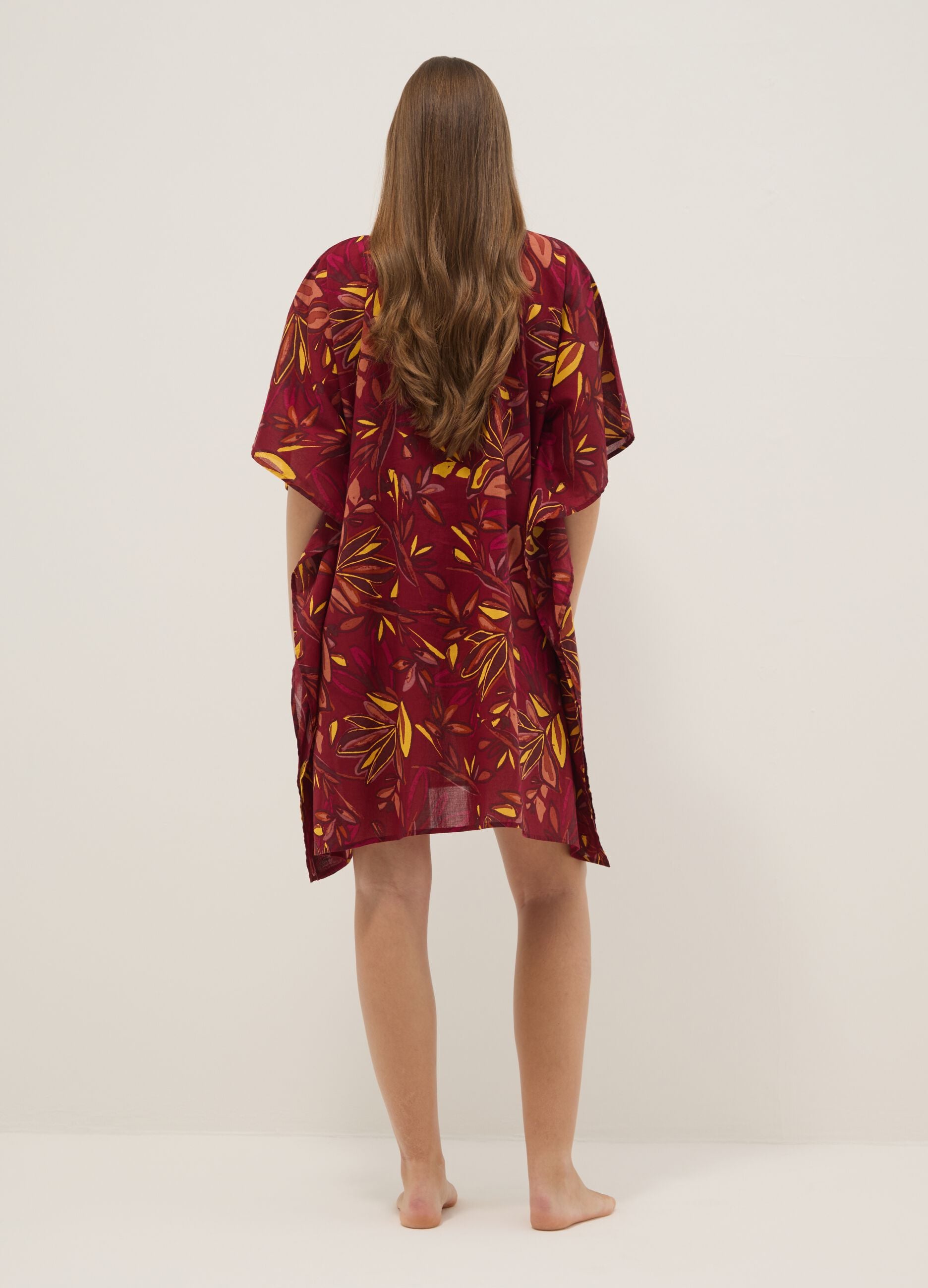 Multicolour pure cotton beach cover-up with floral print