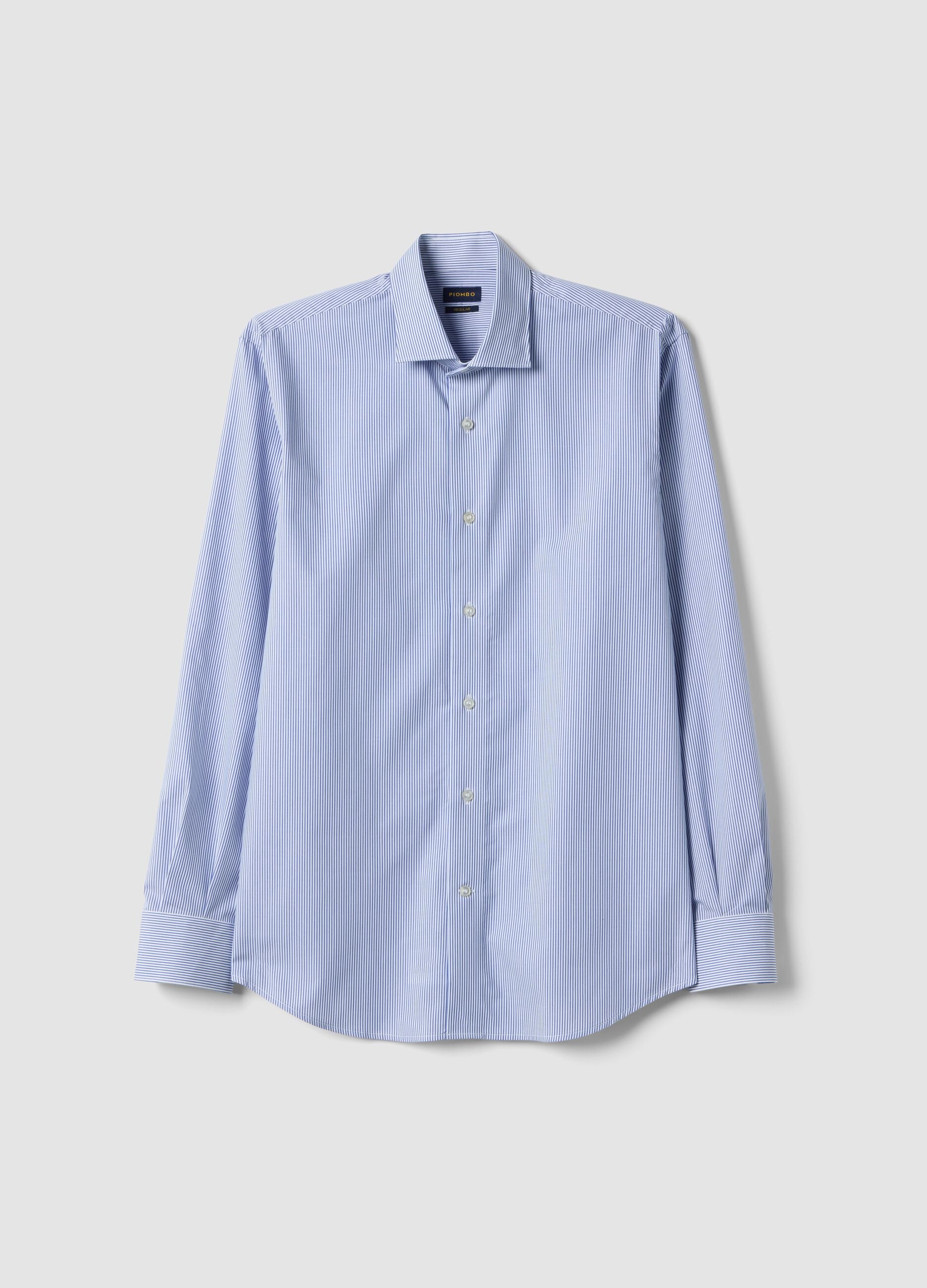 Men's pure cotton blue and white striped regular fit easy iron shirt