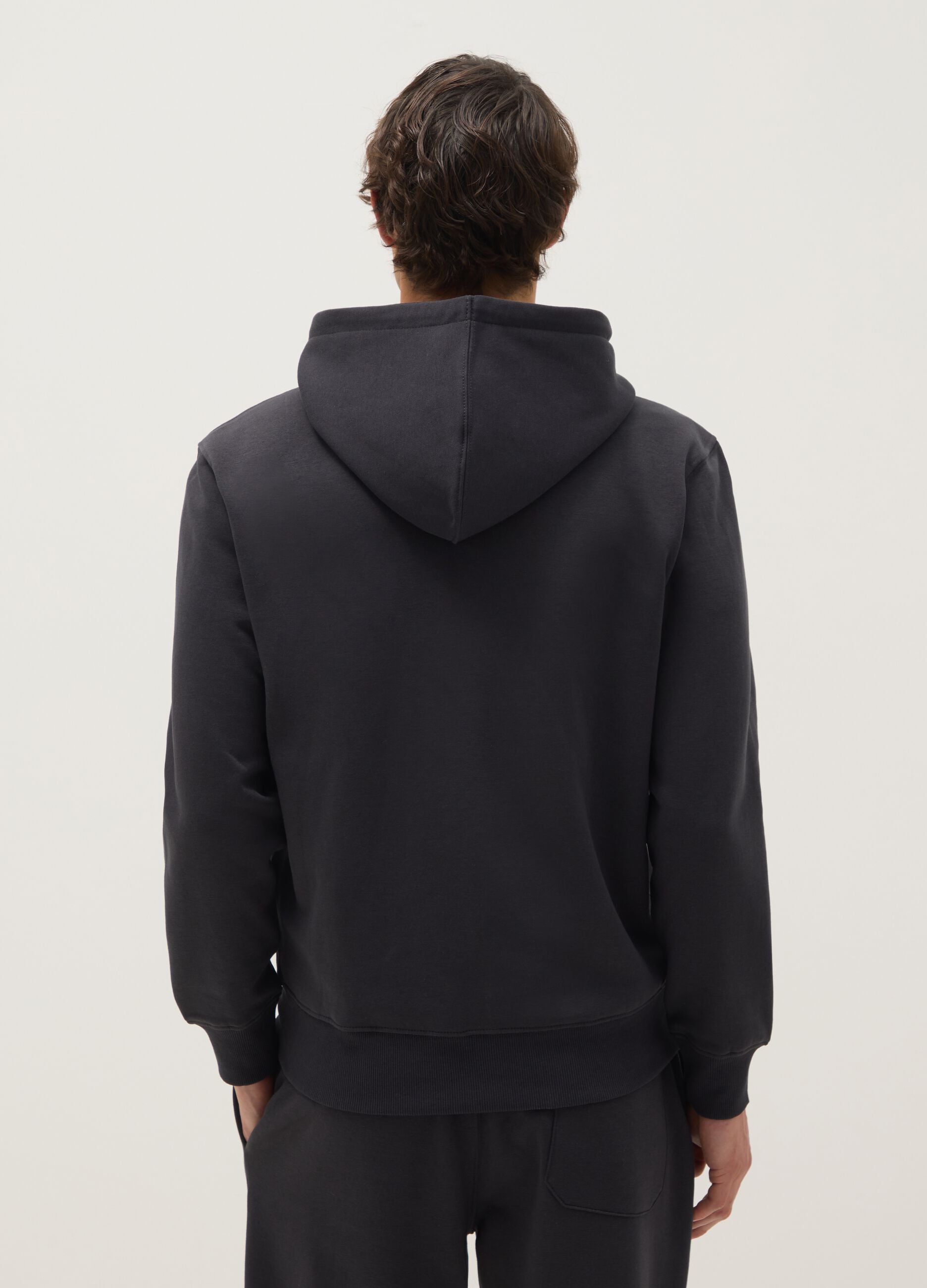 Black regular fit cotton-blend hoodie with zip