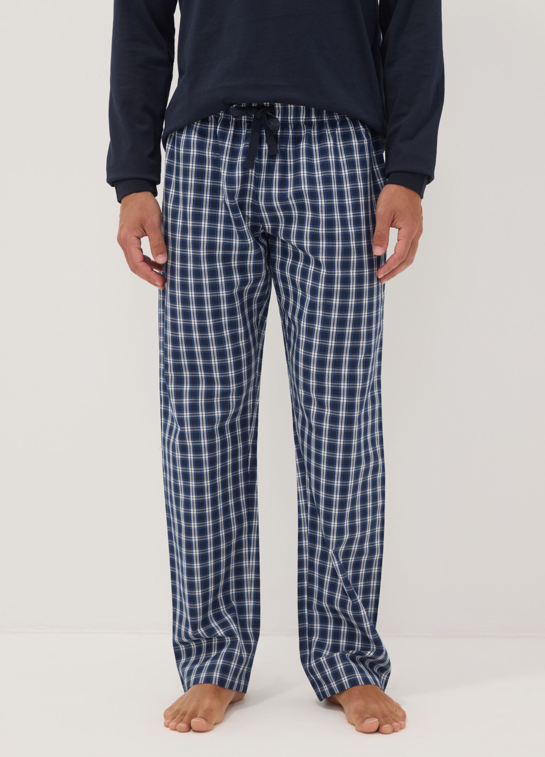 Navy organic cotton pyjamas with grandad collar, regular fit