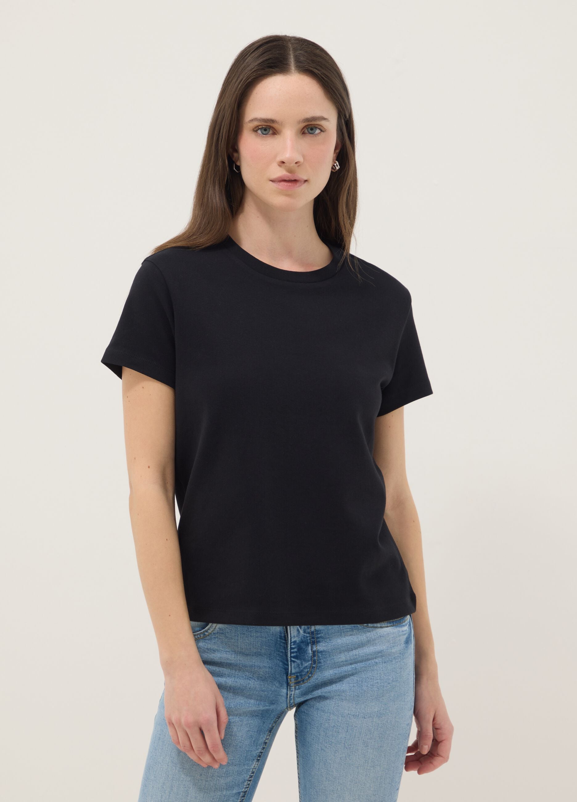 Black pure cotton regular fit T-shirt
