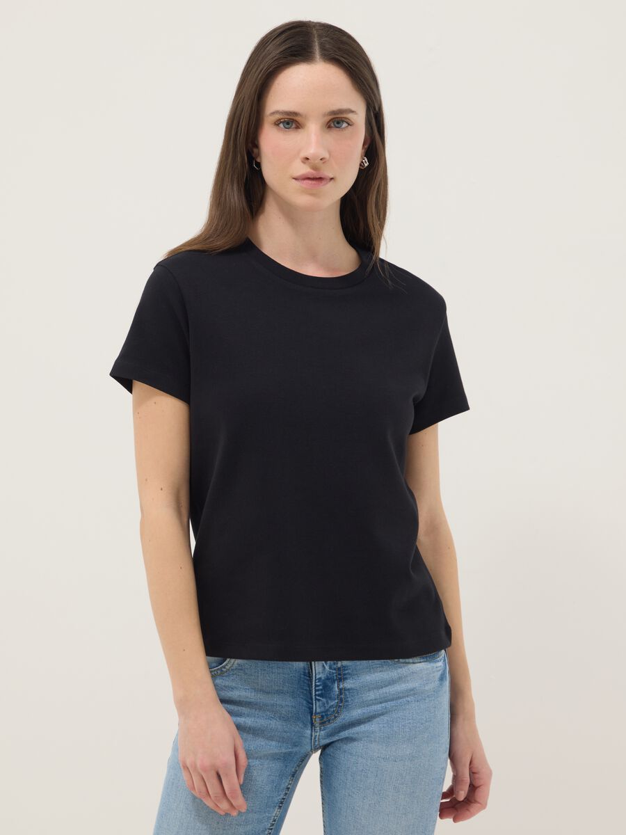 Black pure cotton regular fit T-shirt_0
