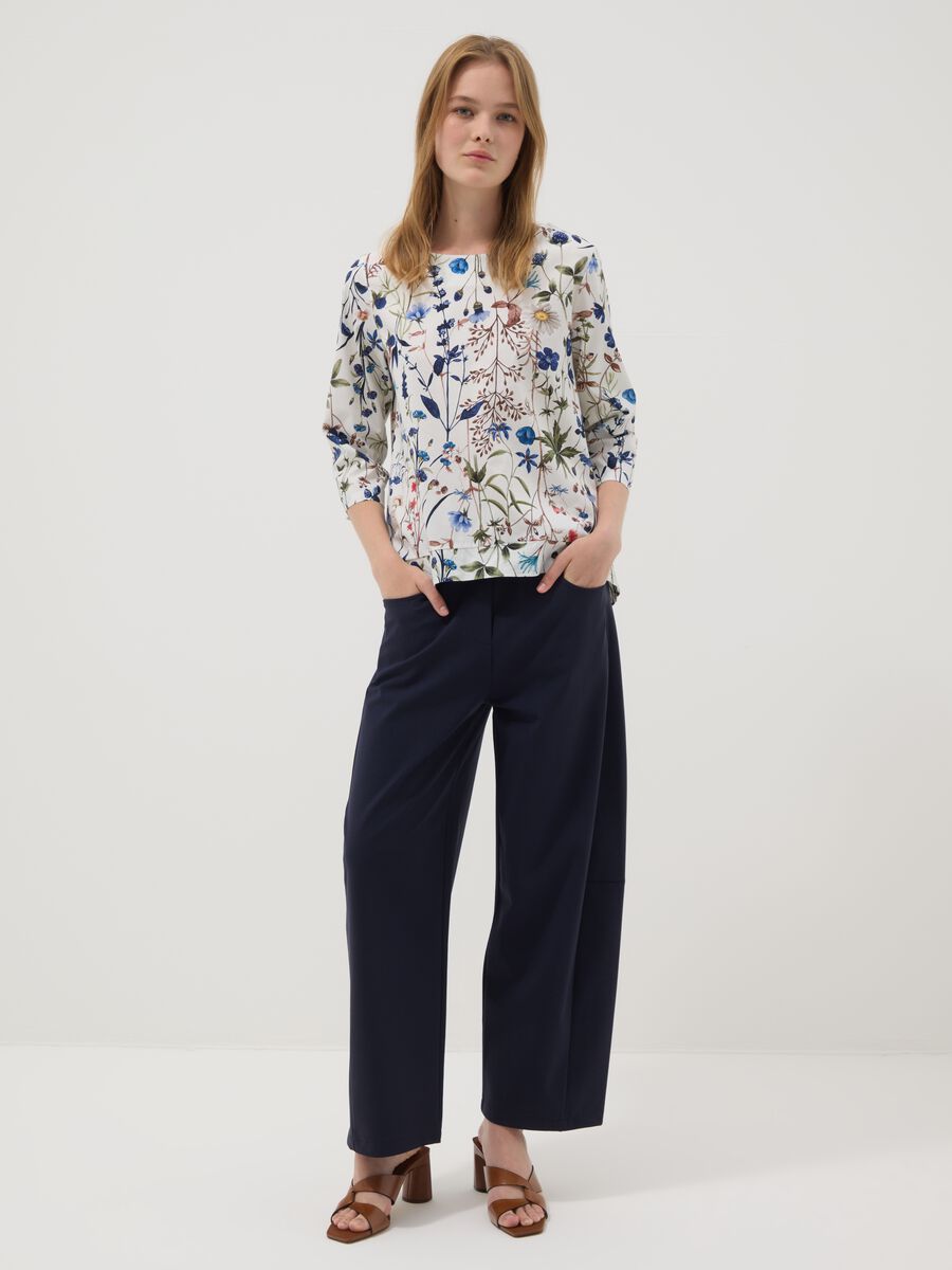 Blue stretch cotton trousers_0